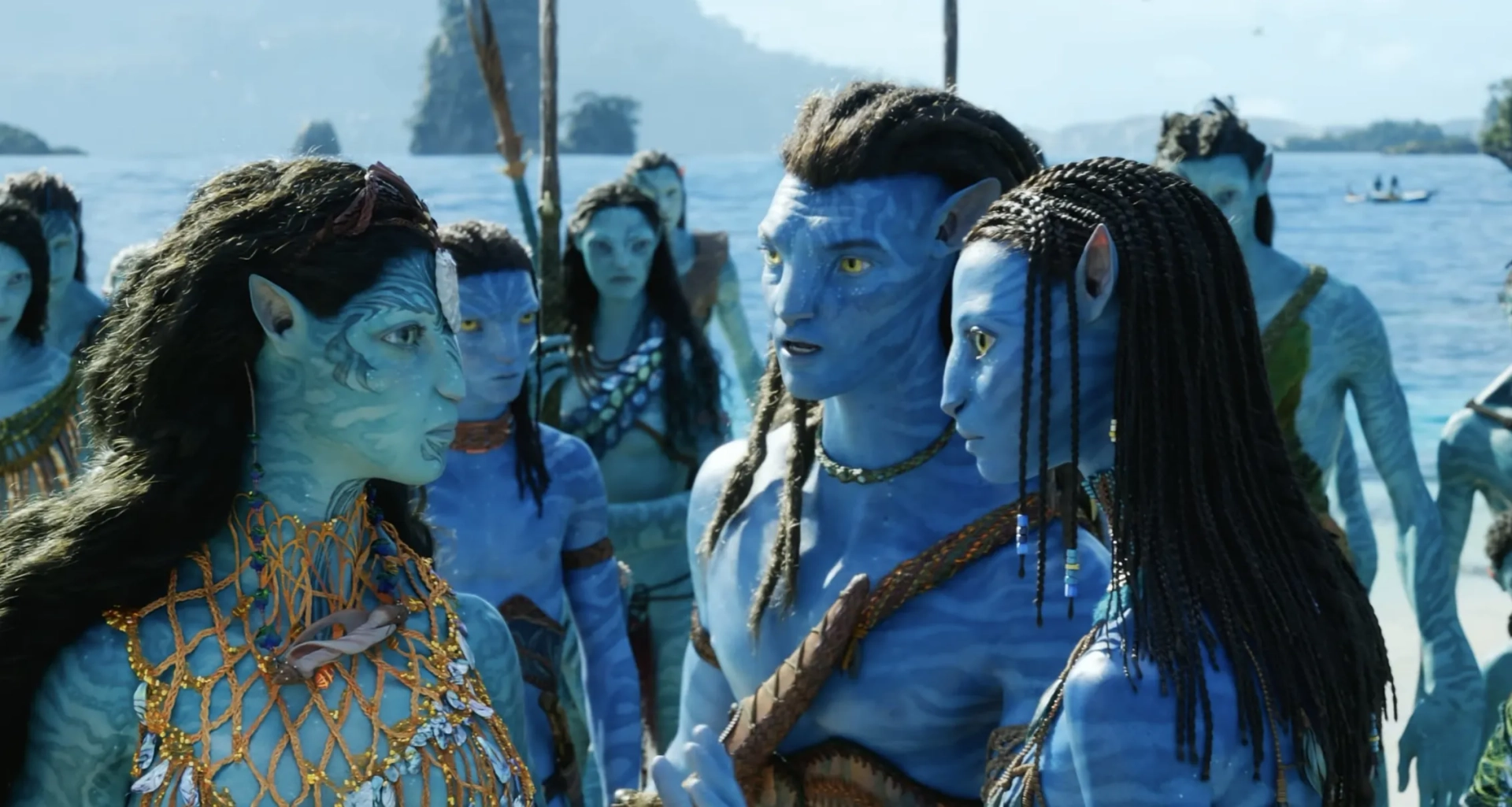 Kate Winslet, Zoe Saldana, Sam Worthington, and Jamie Flatters in Avatar: The Way of Water (2022)