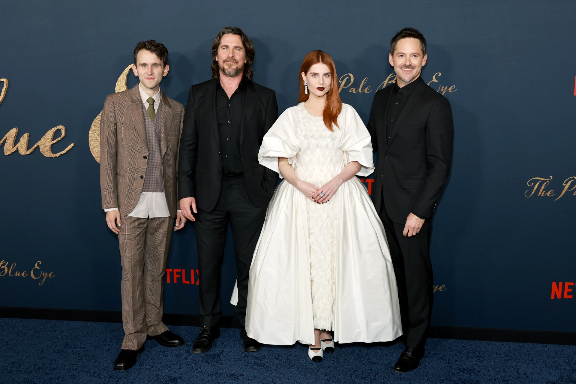 Christian Bale, Scott Cooper, Harry Melling, and Lucy Boynton at an event for The Pale Blue Eye (2022)