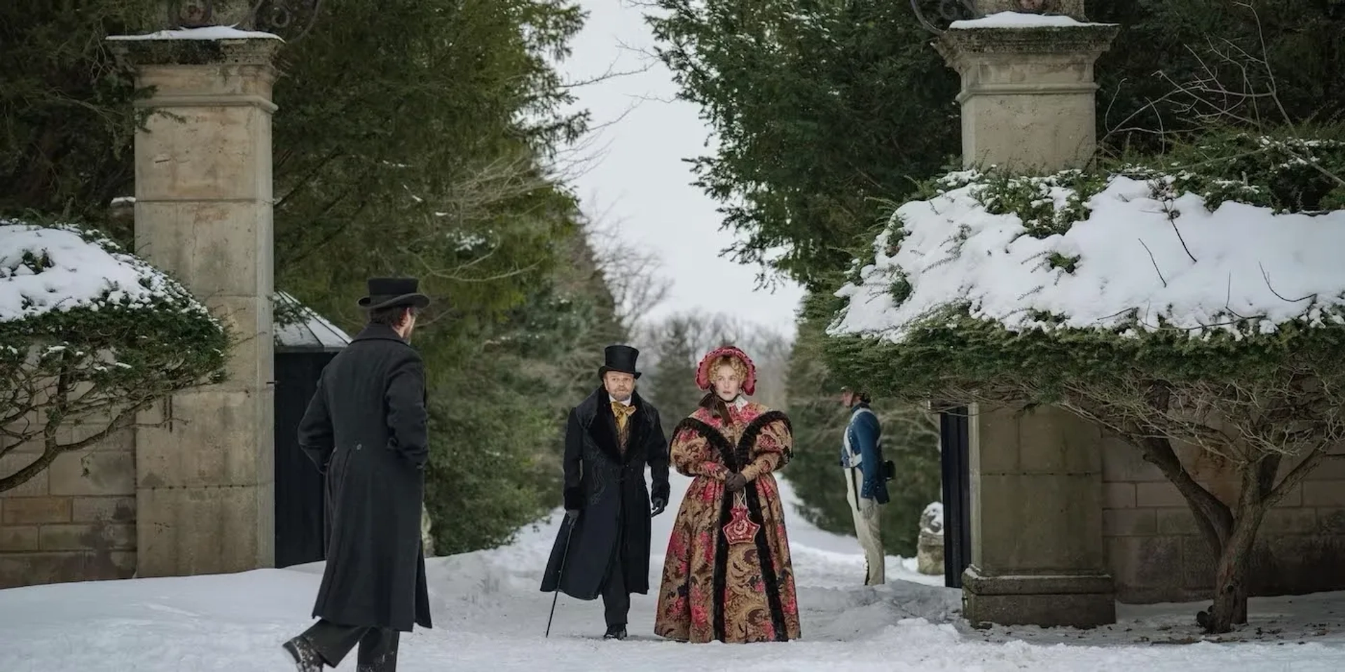 Gillian Anderson, Christian Bale, and Toby Jones in The Pale Blue Eye (2022)