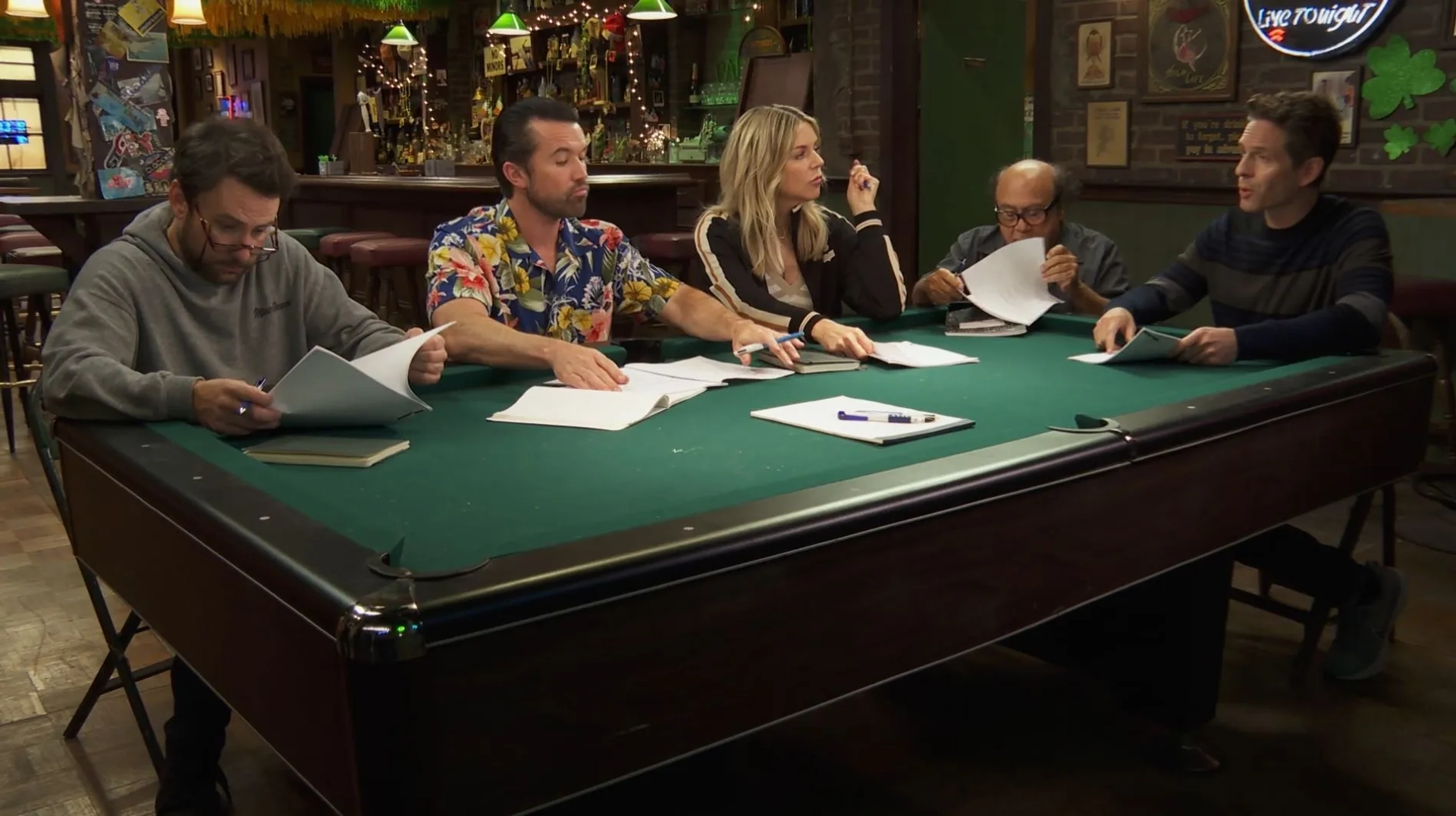 Danny DeVito, Charlie Day, Rob McElhenney, Kaitlin Olson, and Glenn Howerton in It's Always Sunny in Philadelphia (2005)