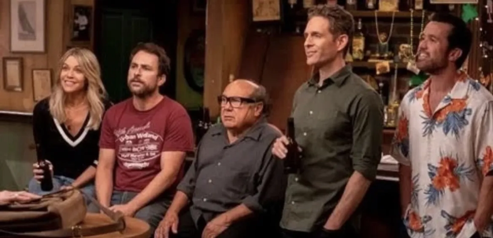 Danny DeVito, Charlie Day, Rob McElhenney, Kaitlin Olson, and Glenn Howerton in It's Always Sunny in Philadelphia (2005)