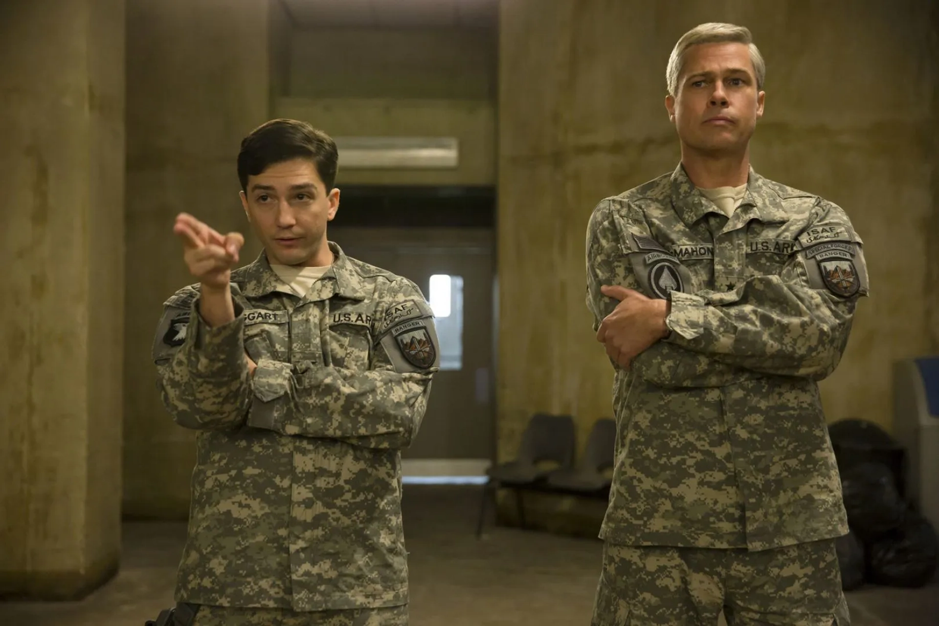 Brad Pitt and John Magaro in War Machine (2017)