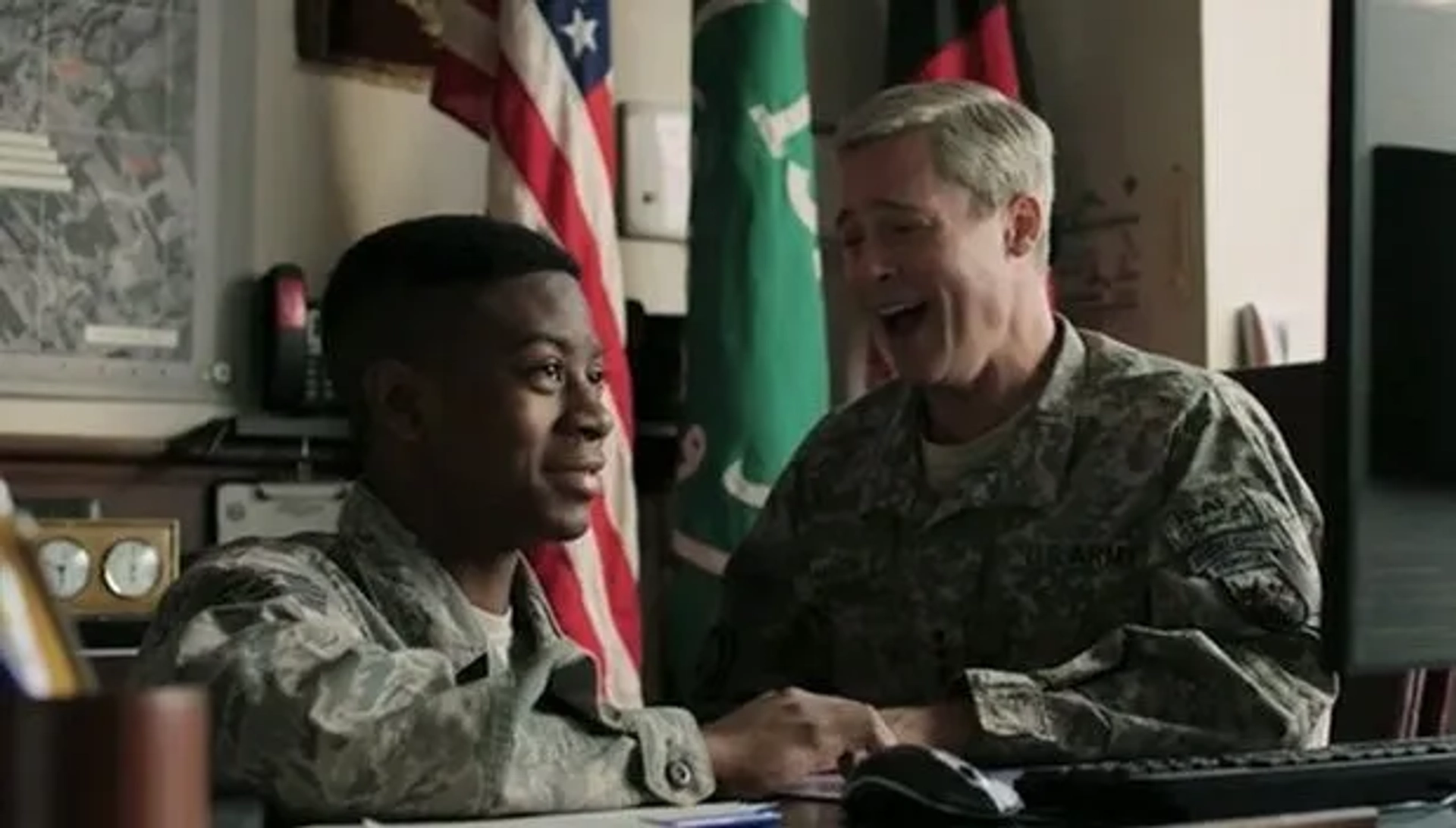 Brad Pitt and RJ Cyler in War Machine (2017)