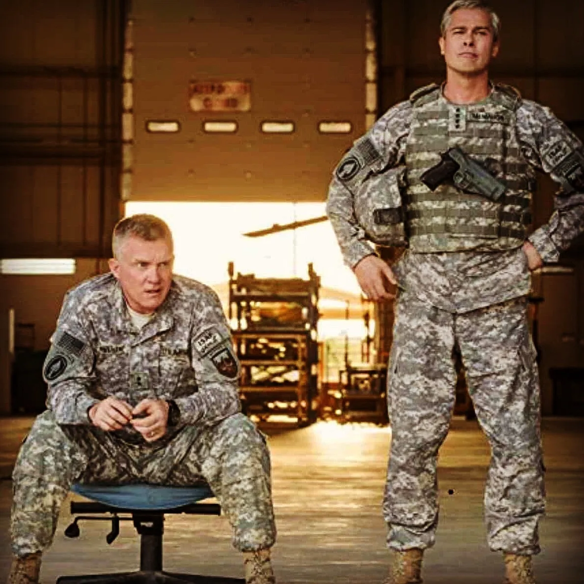 Anthony Michael Hall (L), Brad Pitt(R), Star In WAR MACHINE the NETFLIX Original Film