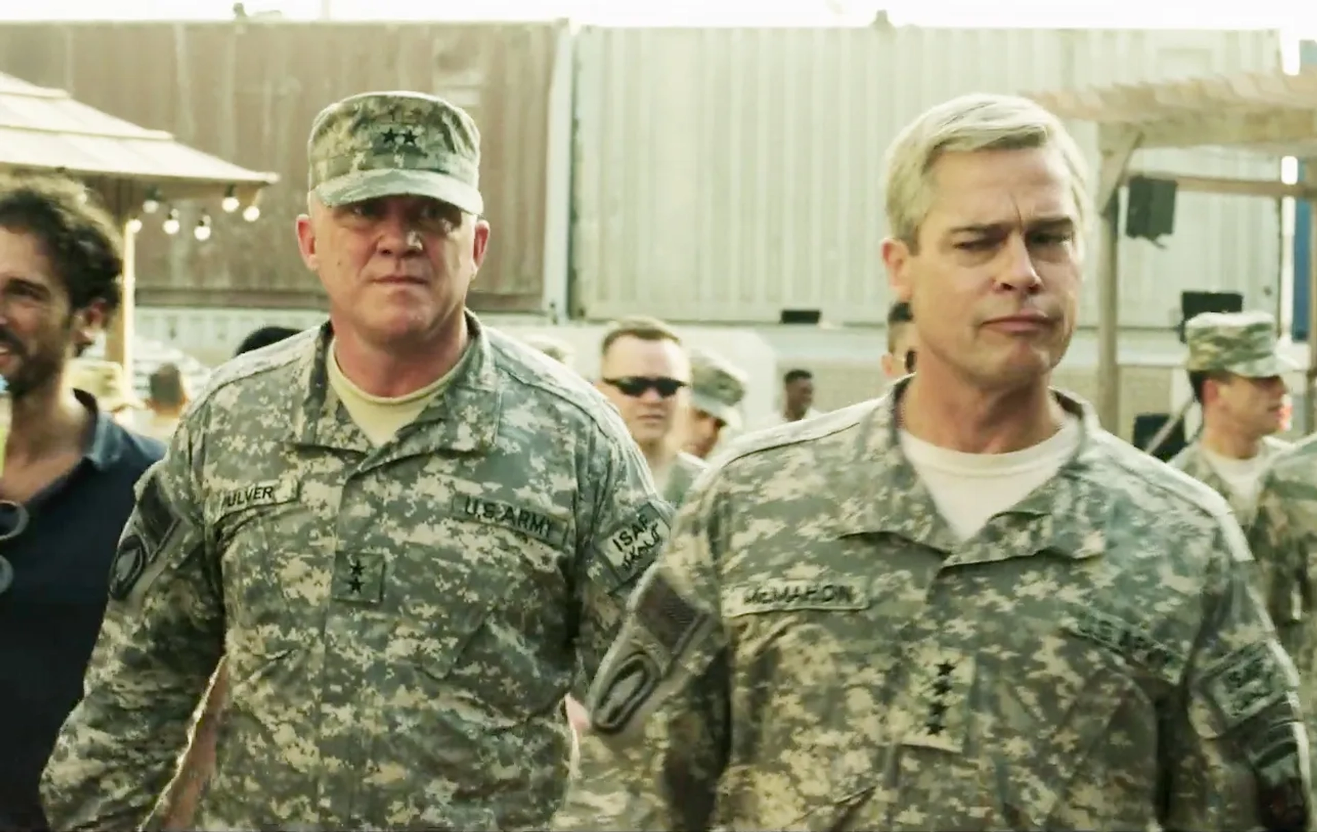 Brad Pitt and Anthony Michael Hall in War Machine (2017)