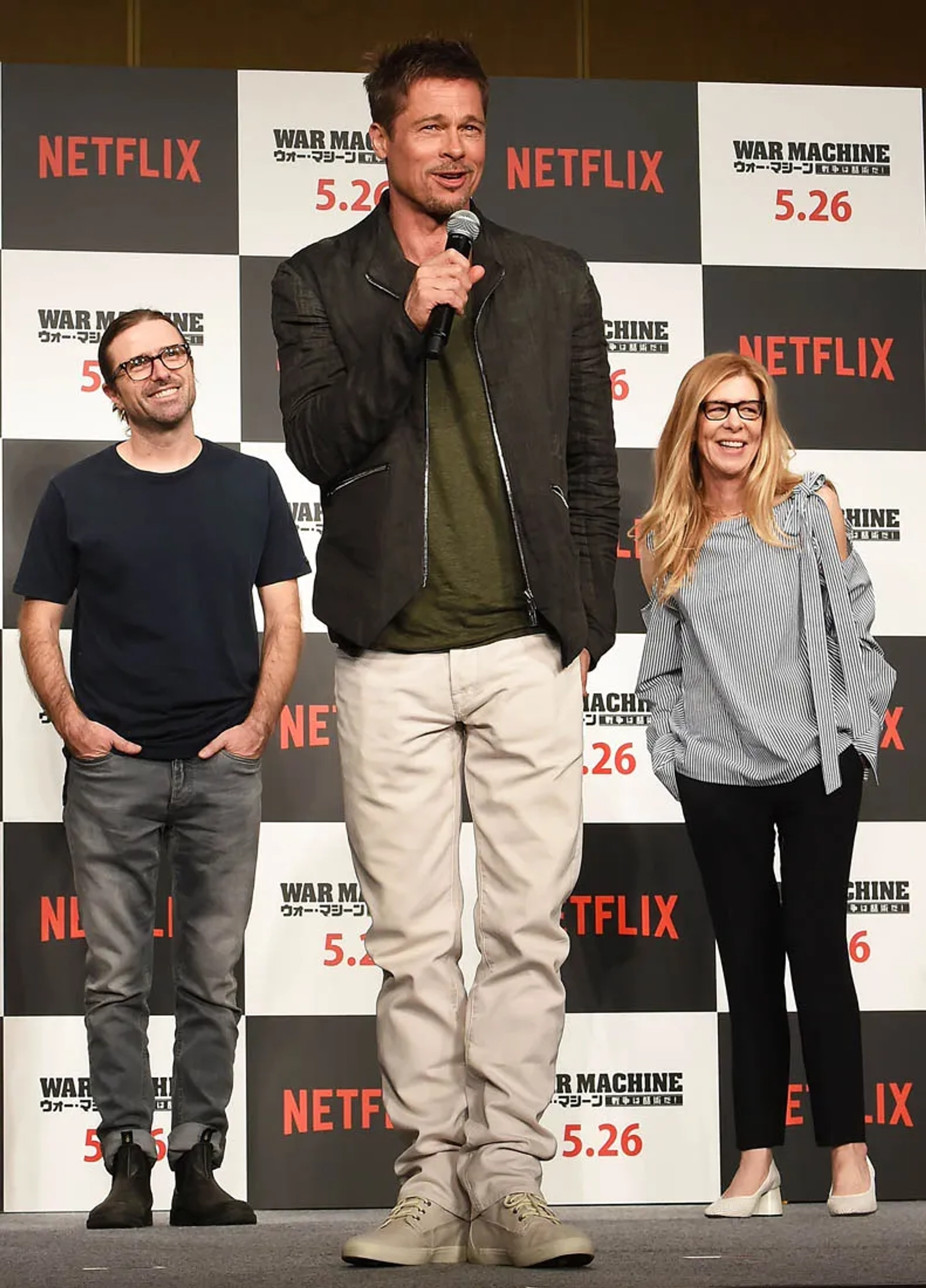 Brad Pitt, Dede Gardner, and David Michôd at an event for War Machine (2017)