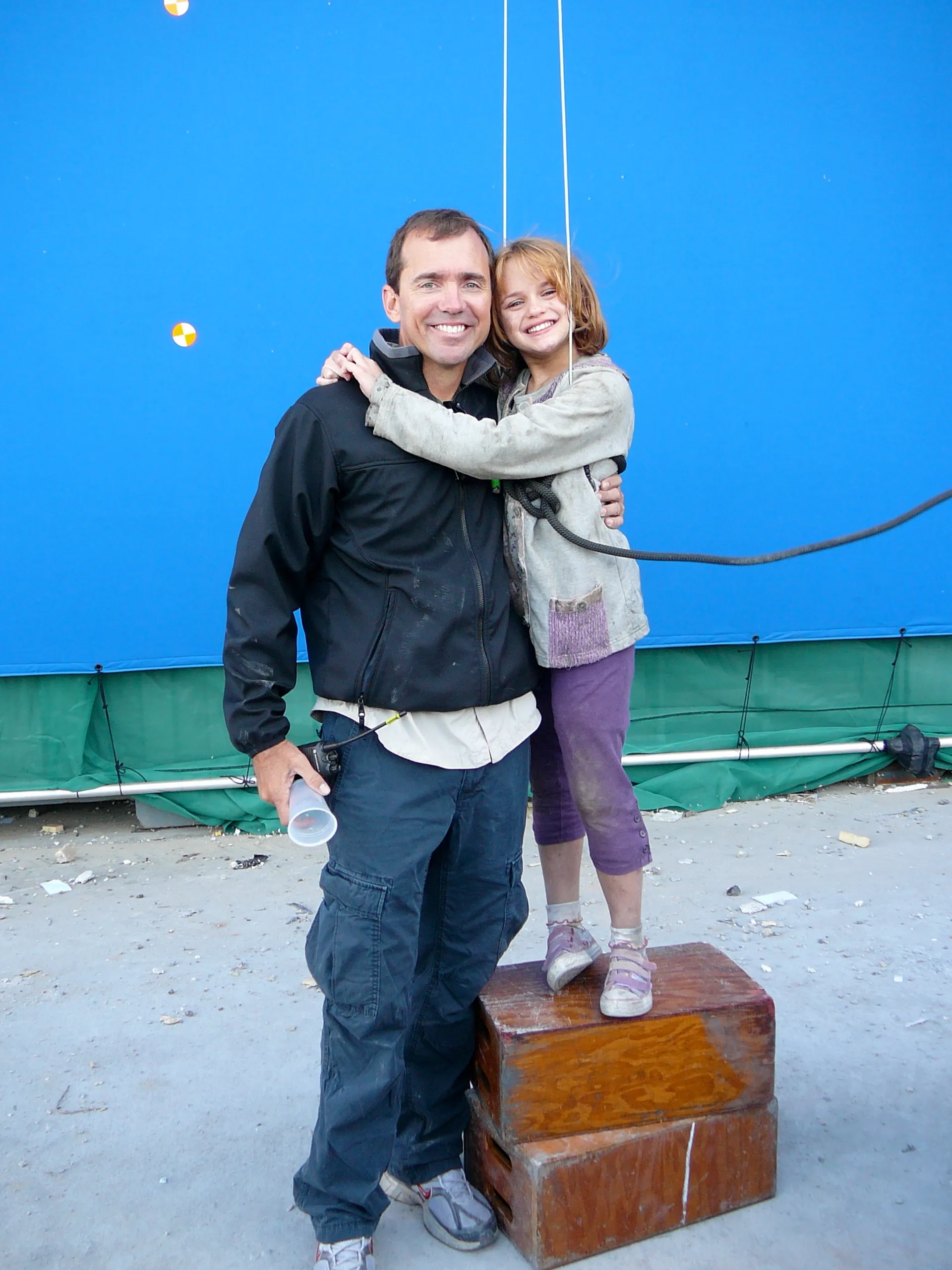 Joey King and Joey Box (stunt coordinator for Battle:Los Angeles). Joey King repelled down a 40ft. drop, with a free fall the last 15ft. in a full body harness.