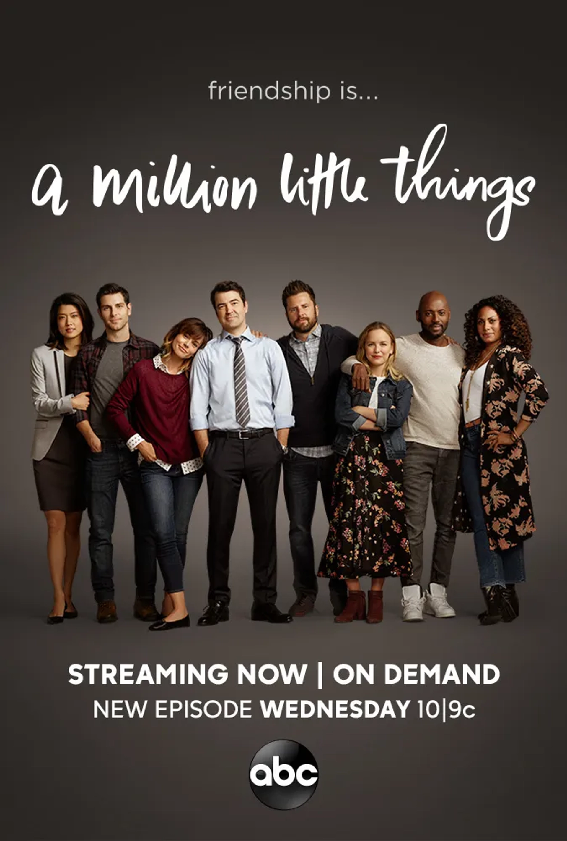 Ron Livingston, Romany Malco, Grace Park, James Roday Rodriguez, Stephanie Szostak, David Giuntoli, Christina Moses, and Allison Miller in A Million Little Things (2018)