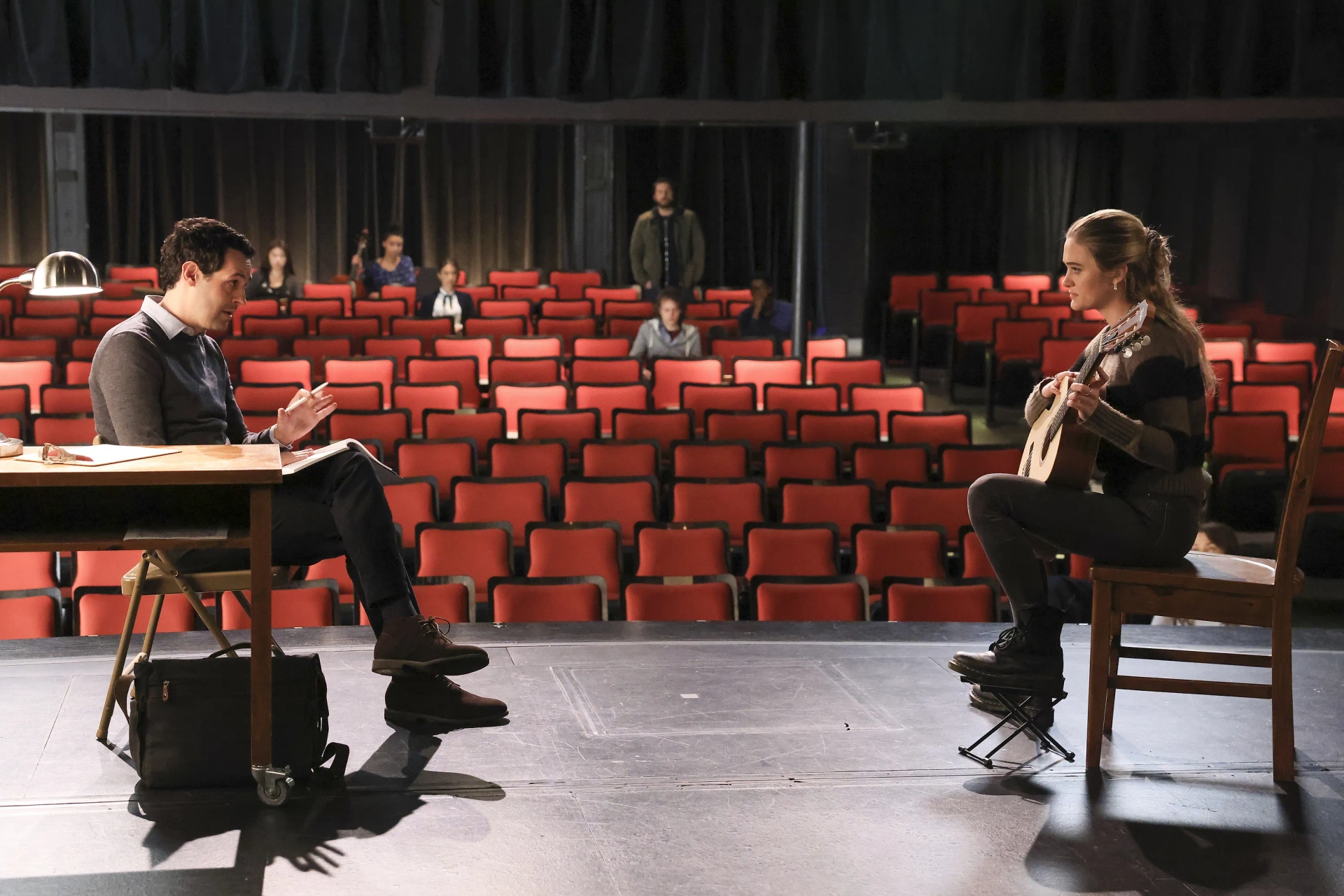 Andrew Leeds, James Roday Rodriguez, and Lizzy Greene in A Million Little Things: The Talk (2020)