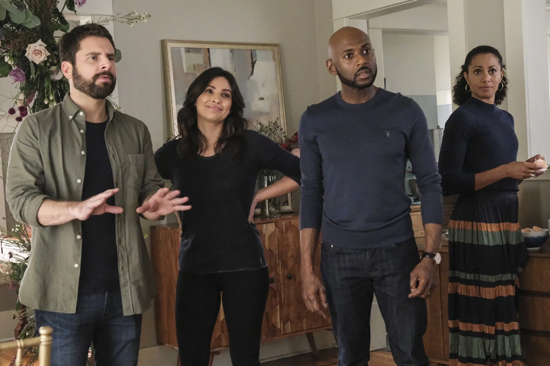 Romany Malco, James Roday Rodriguez, Christina Moses, and Floriana Lima in A Million Little Things: 'Til Death Do Us Part (2020)