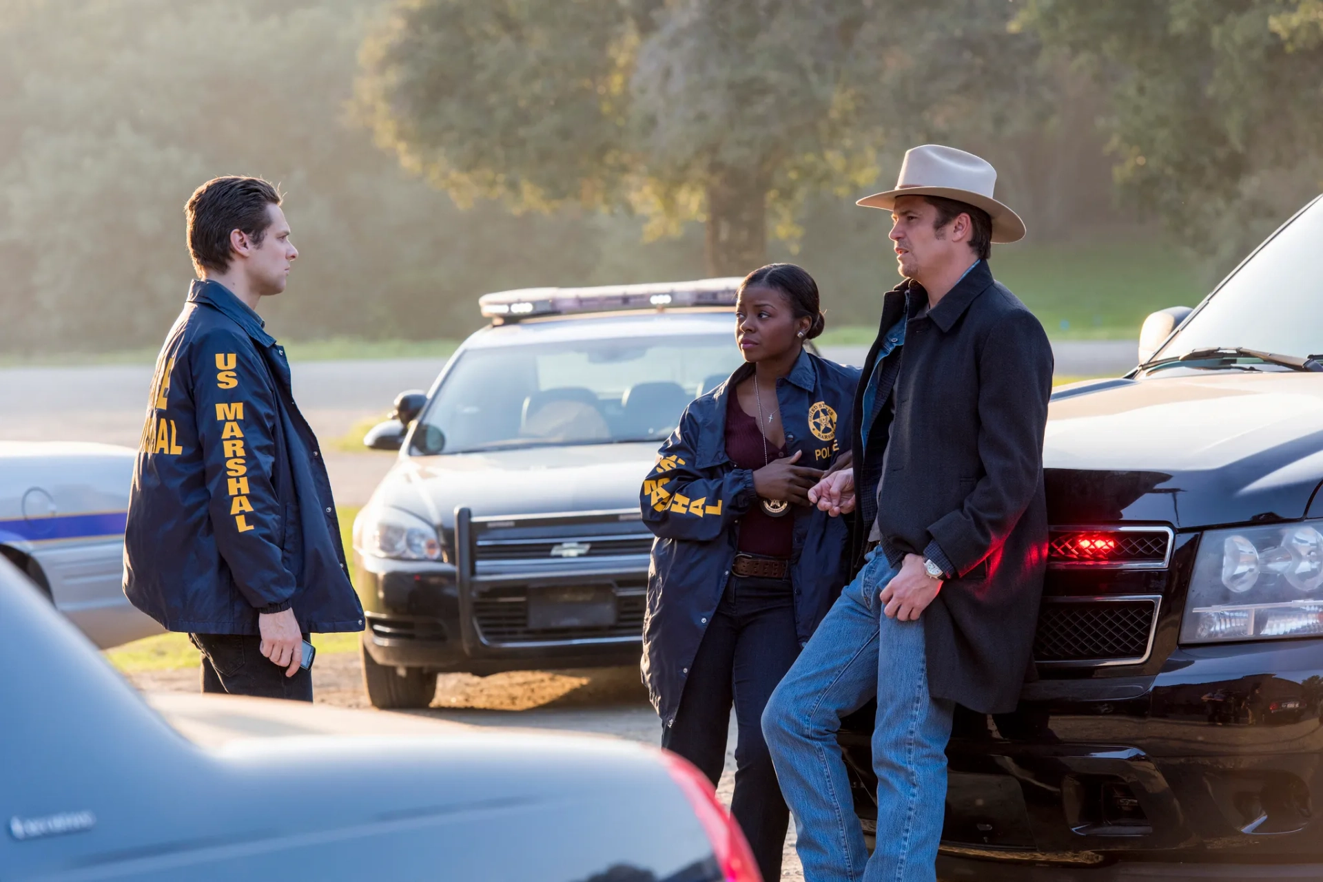 Timothy Olyphant, Jacob Pitts, and Erica Tazel in Justified (2010)