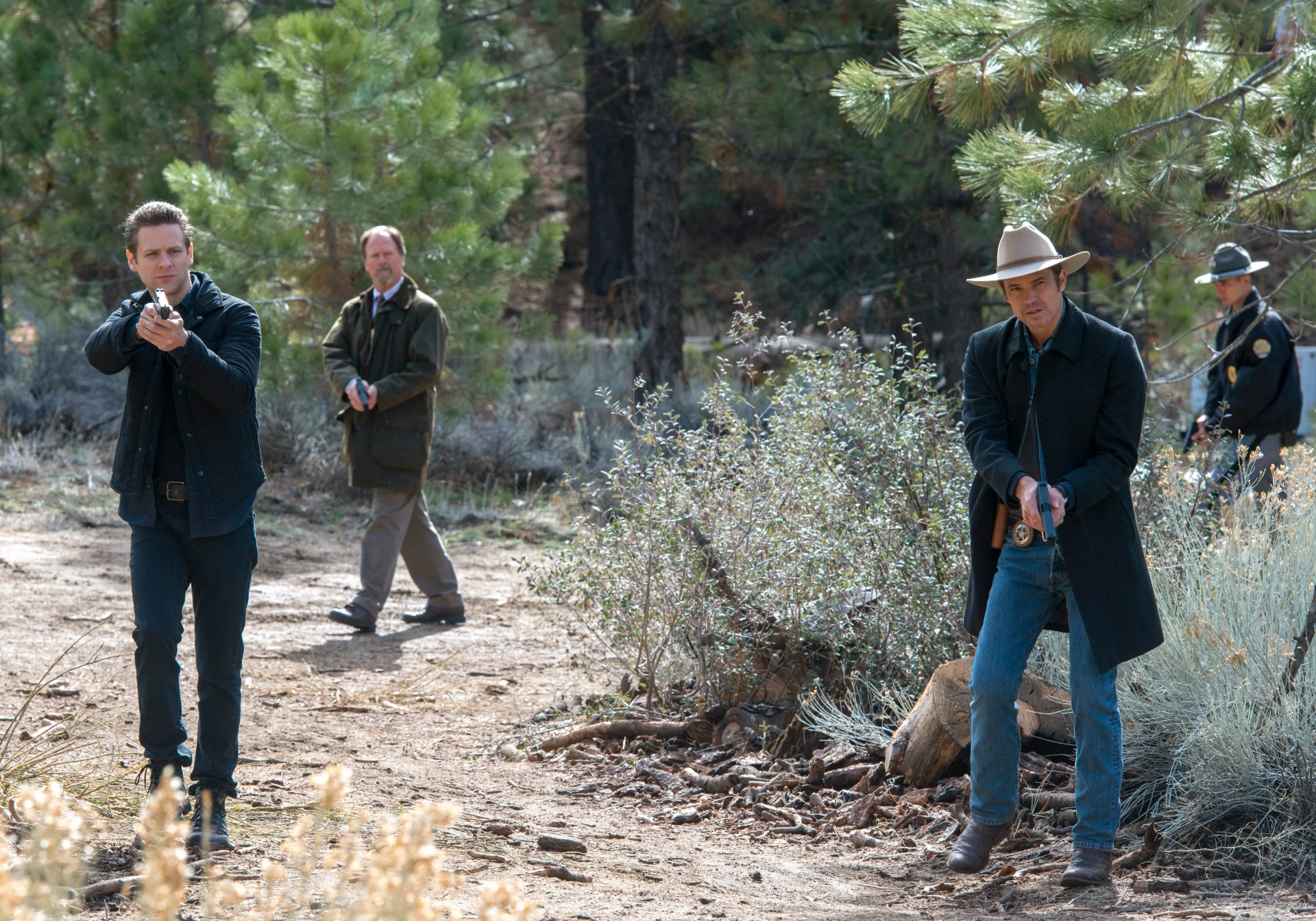 Louis Herthum, Timothy Olyphant, and Jacob Pitts in Justified (2010)