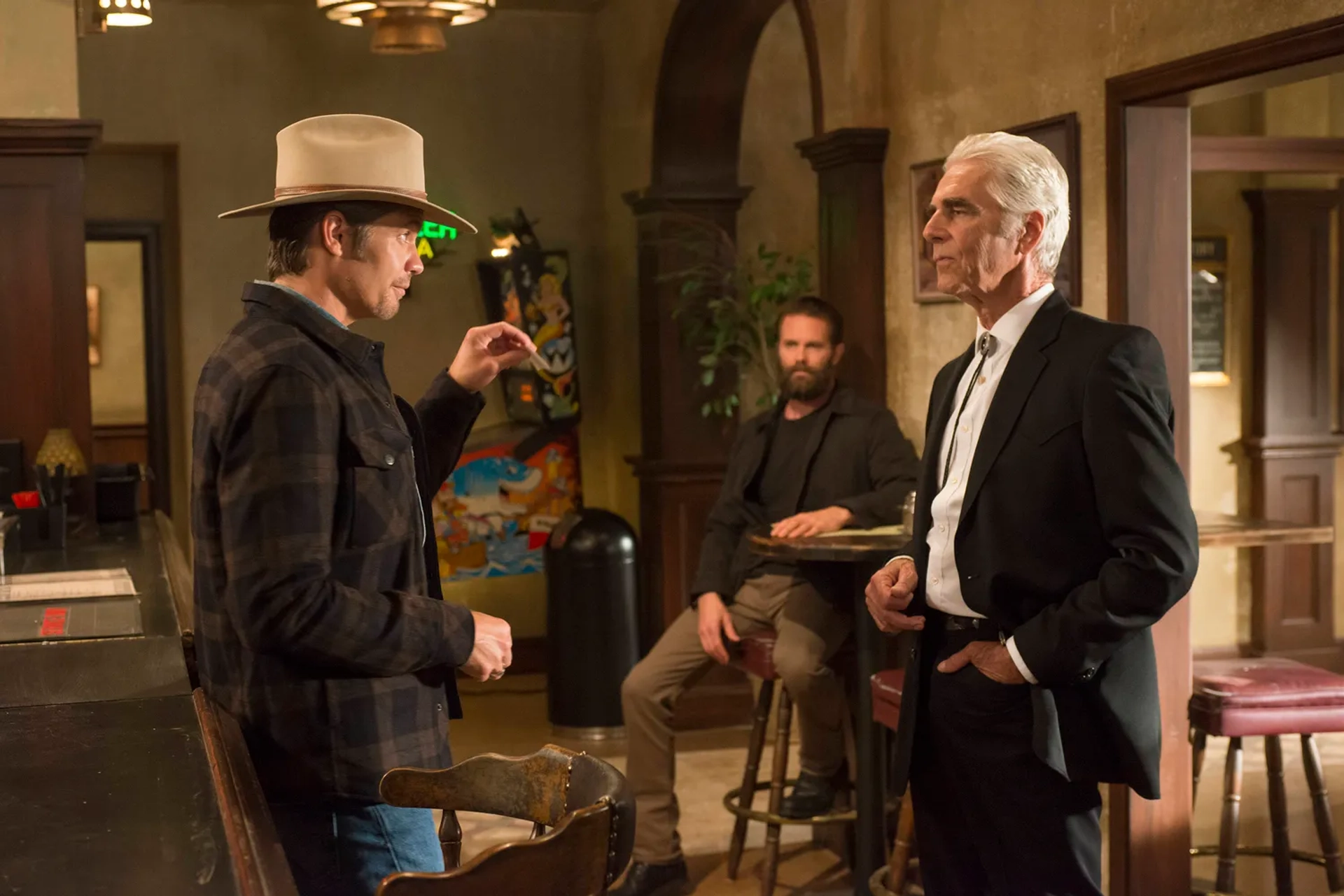 Sam Elliott, Garret Dillahunt, and Timothy Olyphant in Justified (2010)