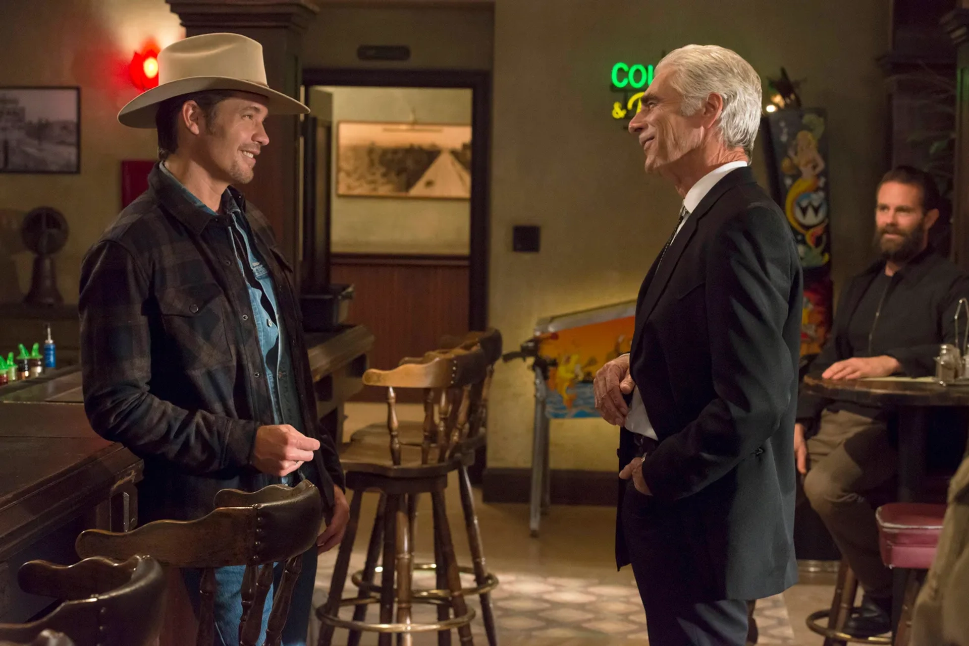 Sam Elliott, Garret Dillahunt, and Timothy Olyphant in Justified (2010)