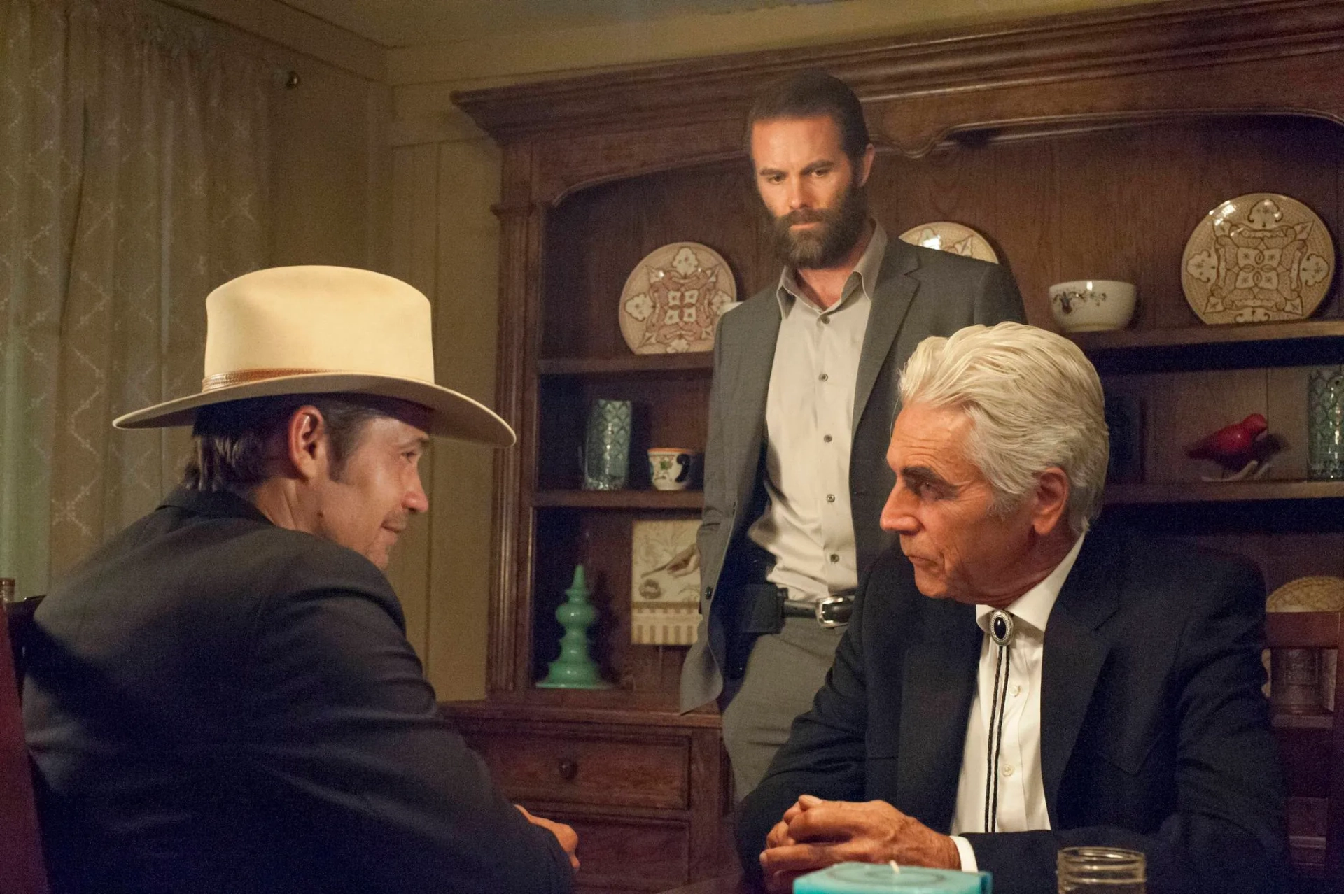 Sam Elliott, Garret Dillahunt, and Timothy Olyphant in Justified (2010)