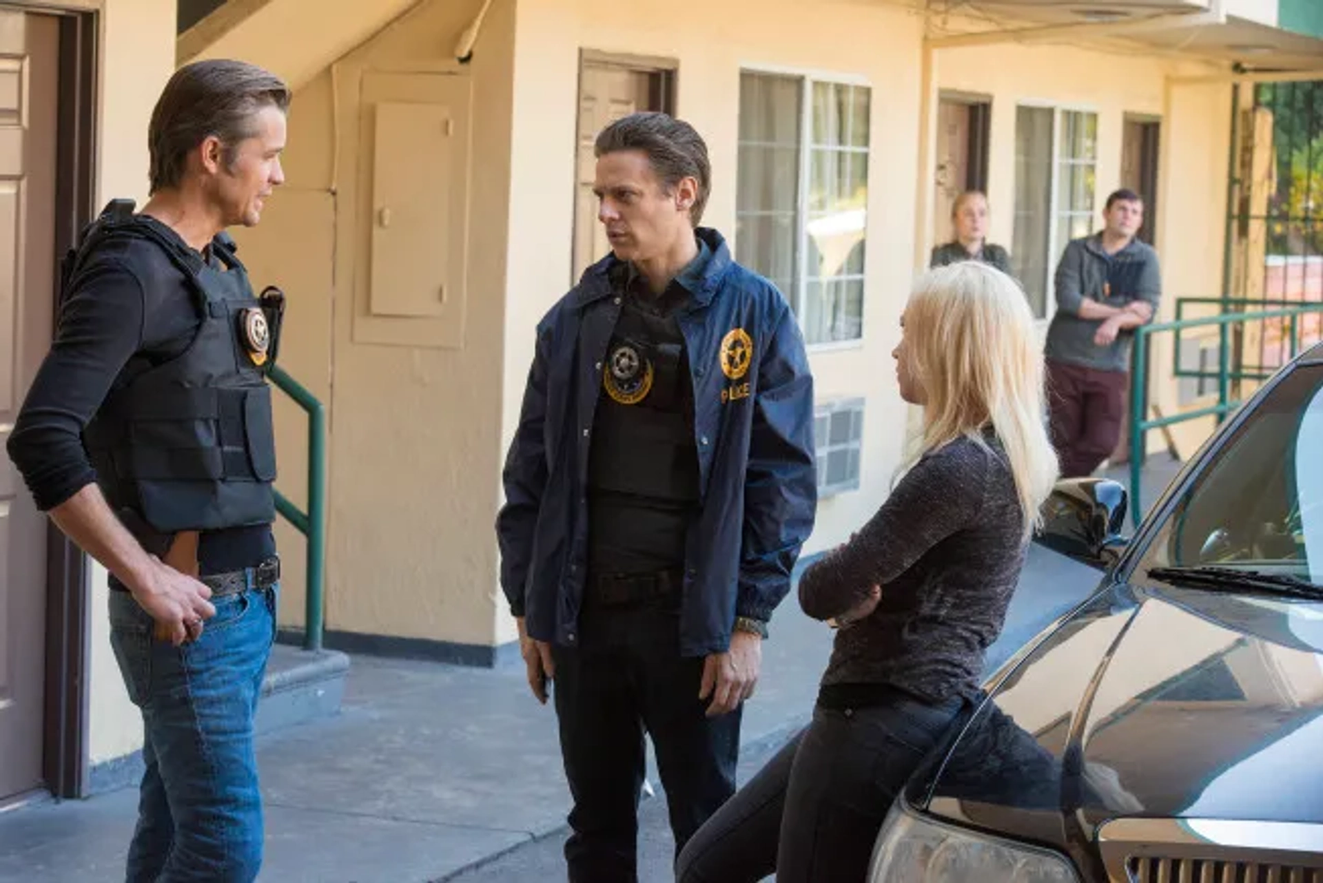 Adrienne Frantz, Timothy Olyphant, and Jacob Pitts in Justified (2010)