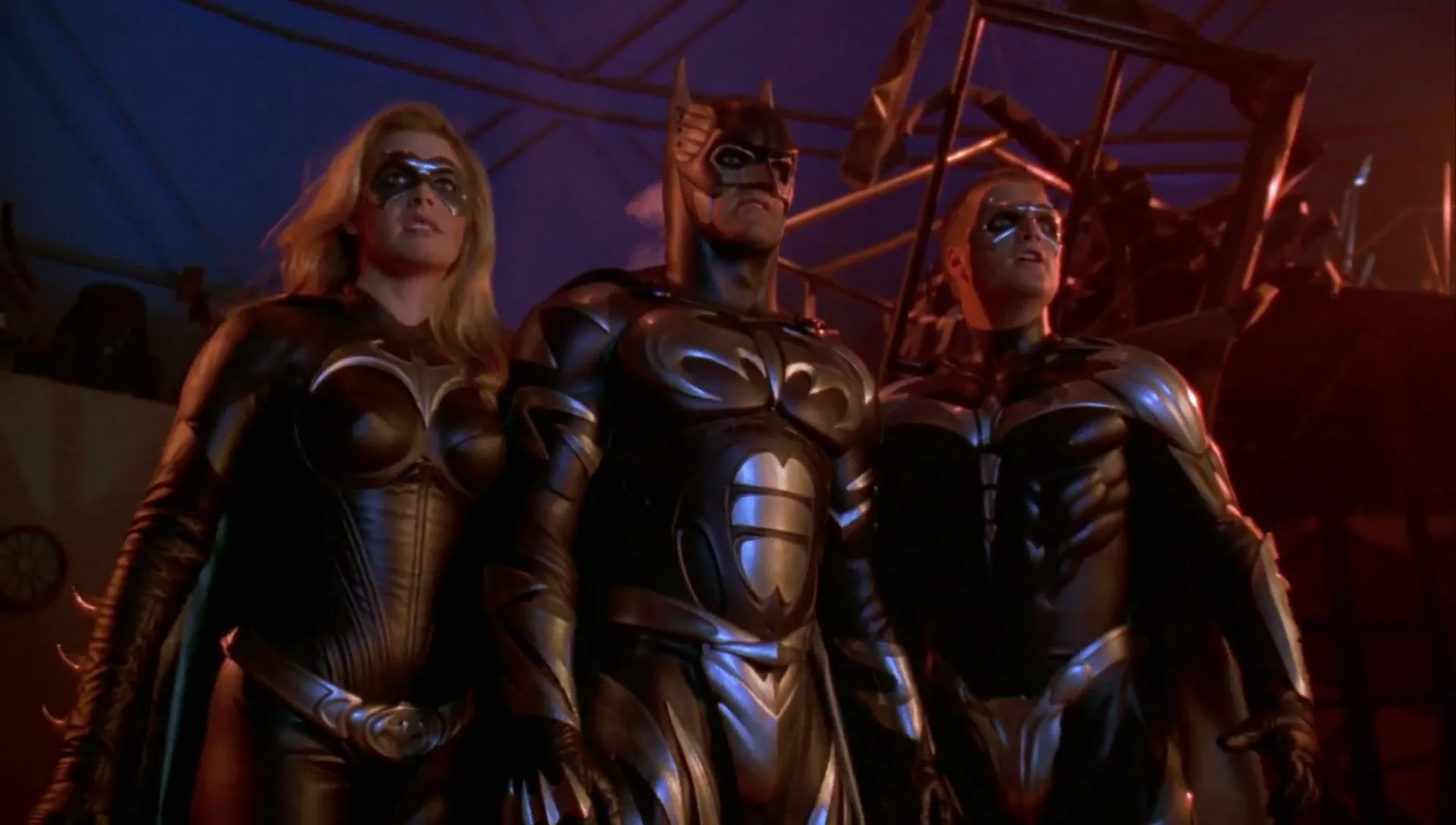 George Clooney, Alicia Silverstone, and Chris O'Donnell in Batman & Robin (1997)