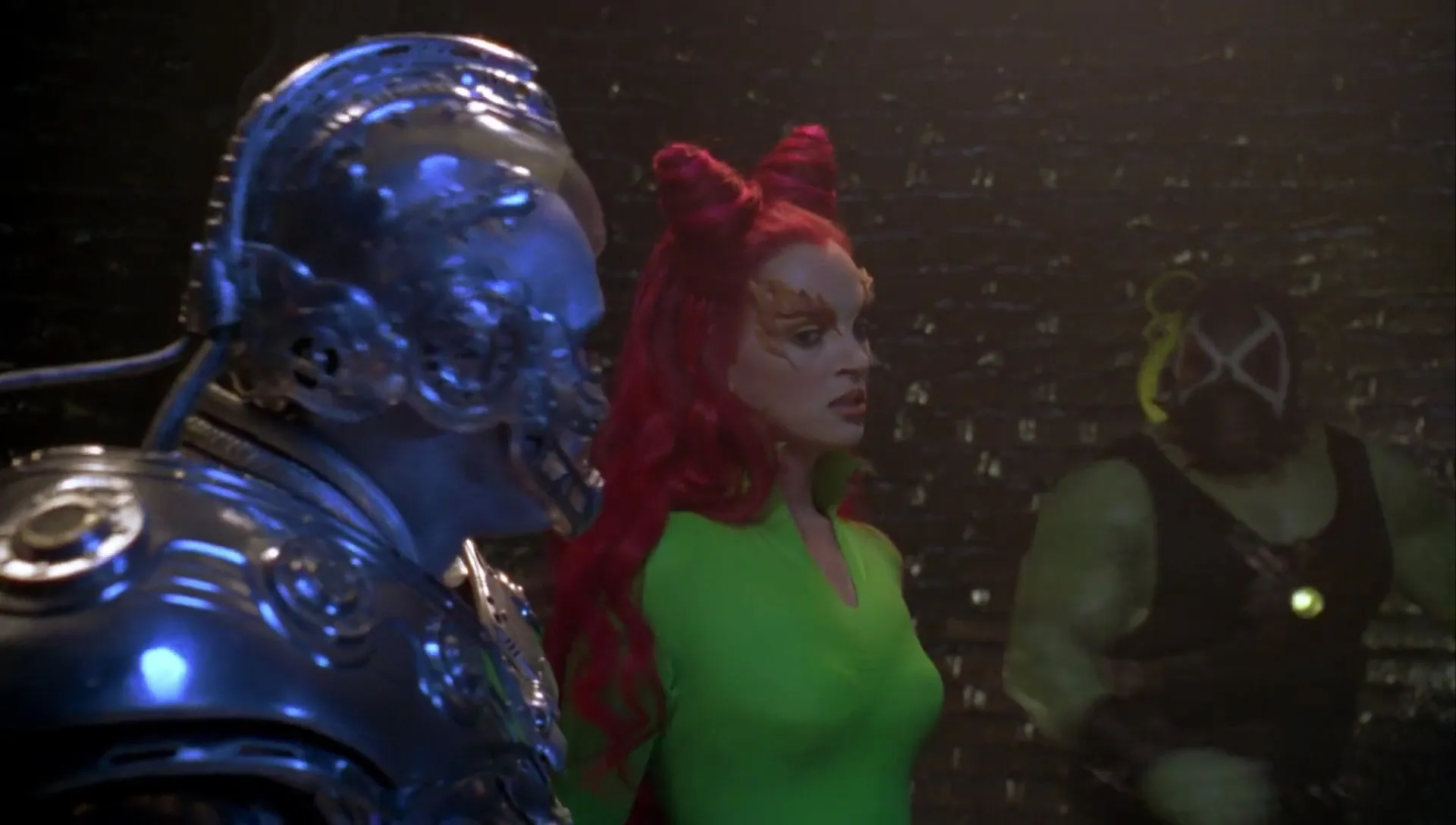 Arnold Schwarzenegger, Uma Thurman, and Jeep Swenson in Batman & Robin (1997)