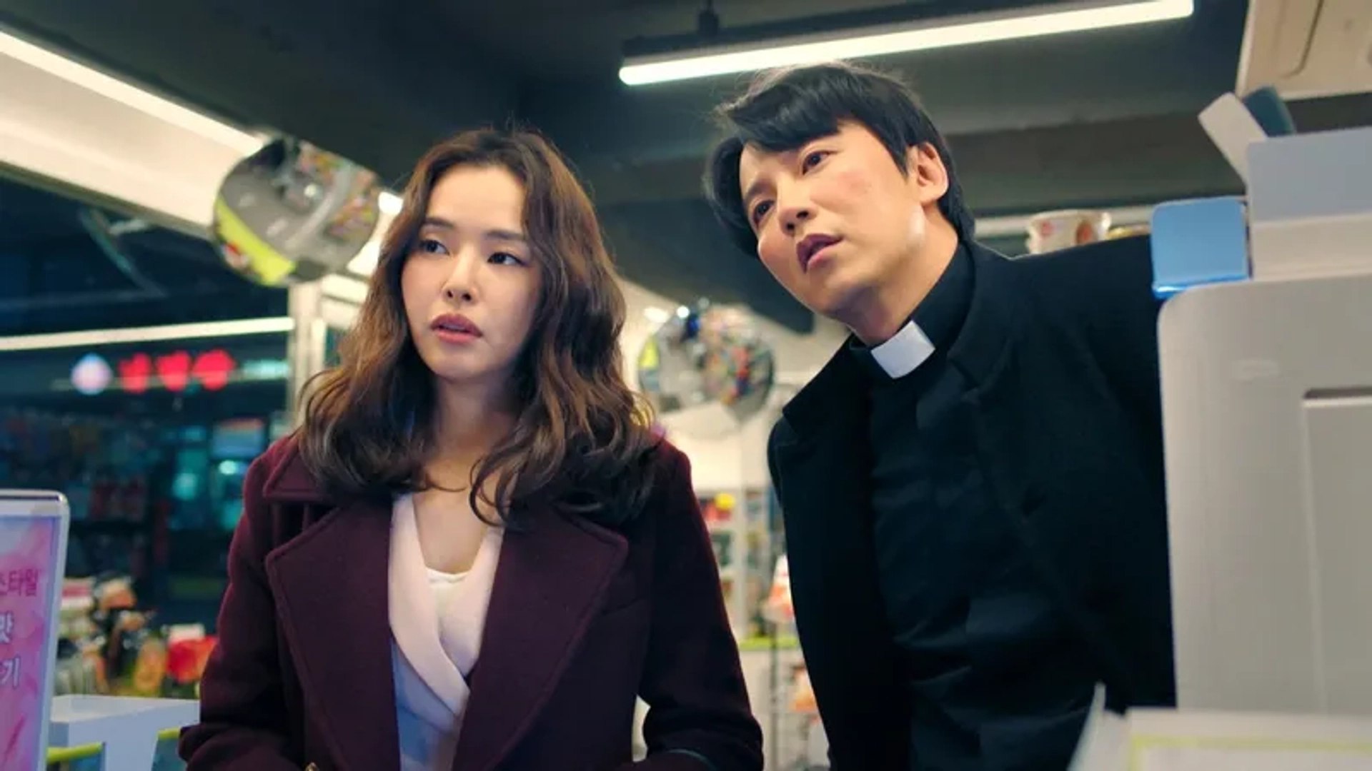 Kim Nam-gil and Lee Hanee in The Fiery Priest: Hae Il Investigates On His Own (2019)