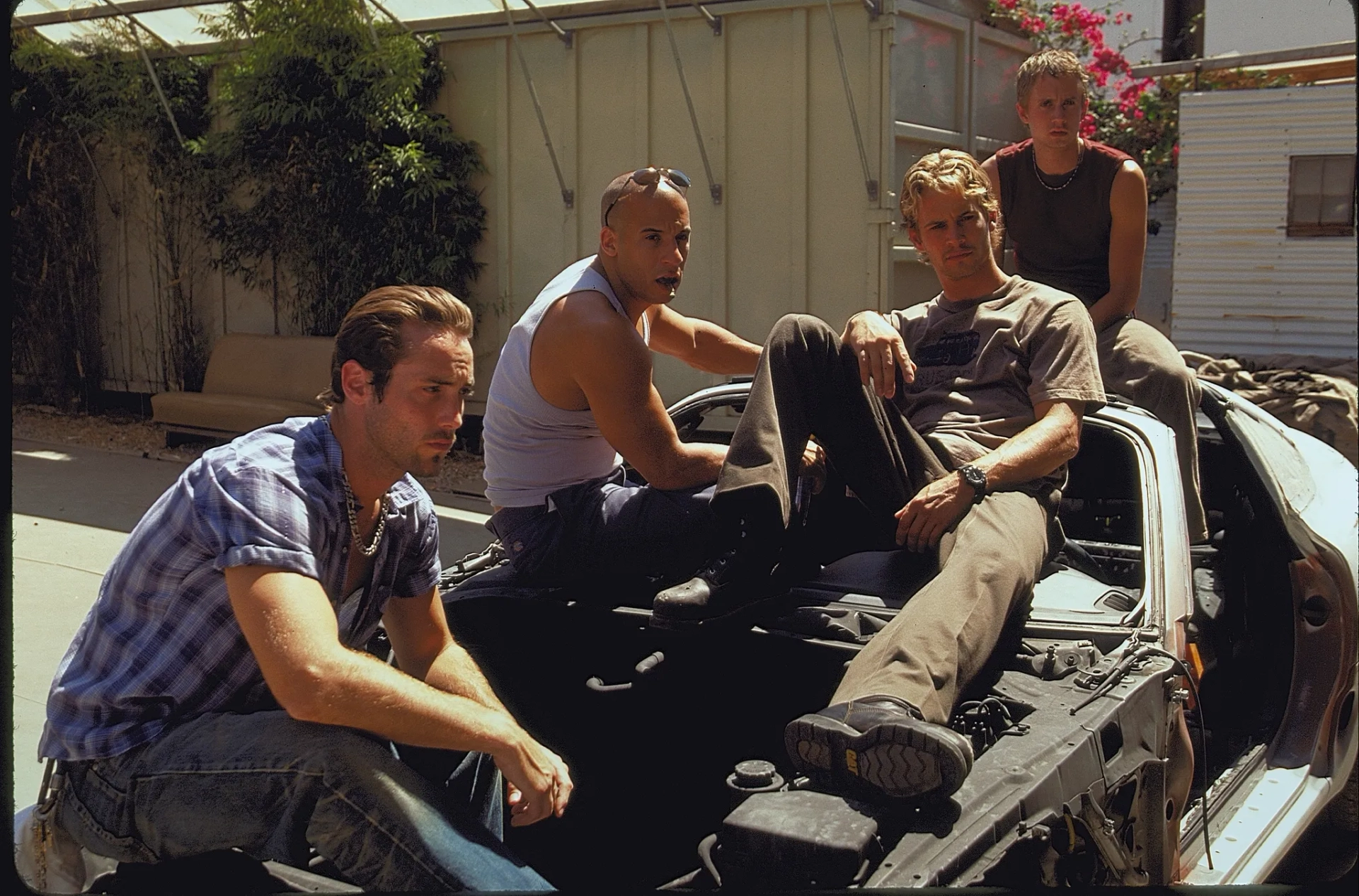 Vin Diesel, Chad Lindberg, Johnny Strong, and Paul Walker in The Fast and the Furious (2001)