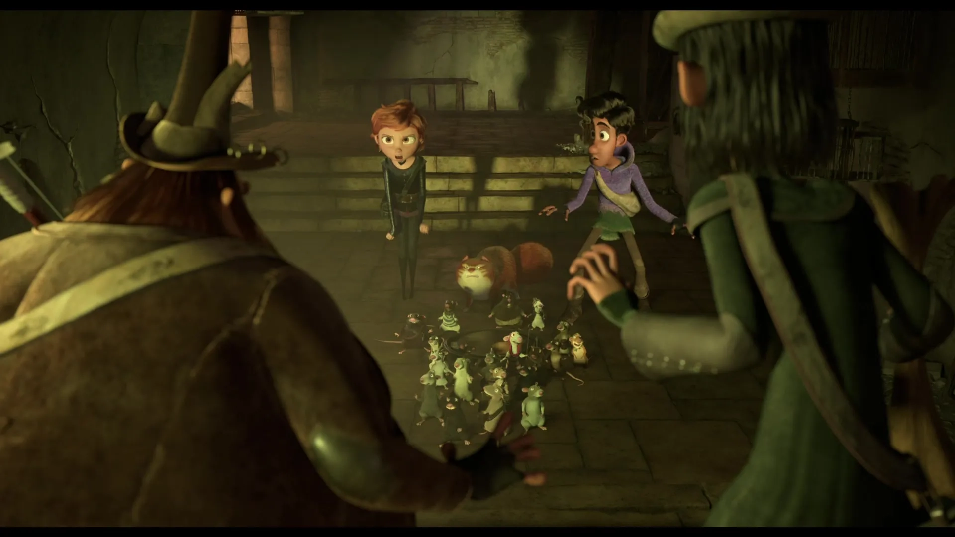Ariyon Bakare, Toby Genkel, Hugh Laurie, David Tennant, Gemma Arterton, Himesh Patel, Florian Westermann, Emilia Clarke, Joe Sugg, and Julie Atherton in The Amazing Maurice (2022)
