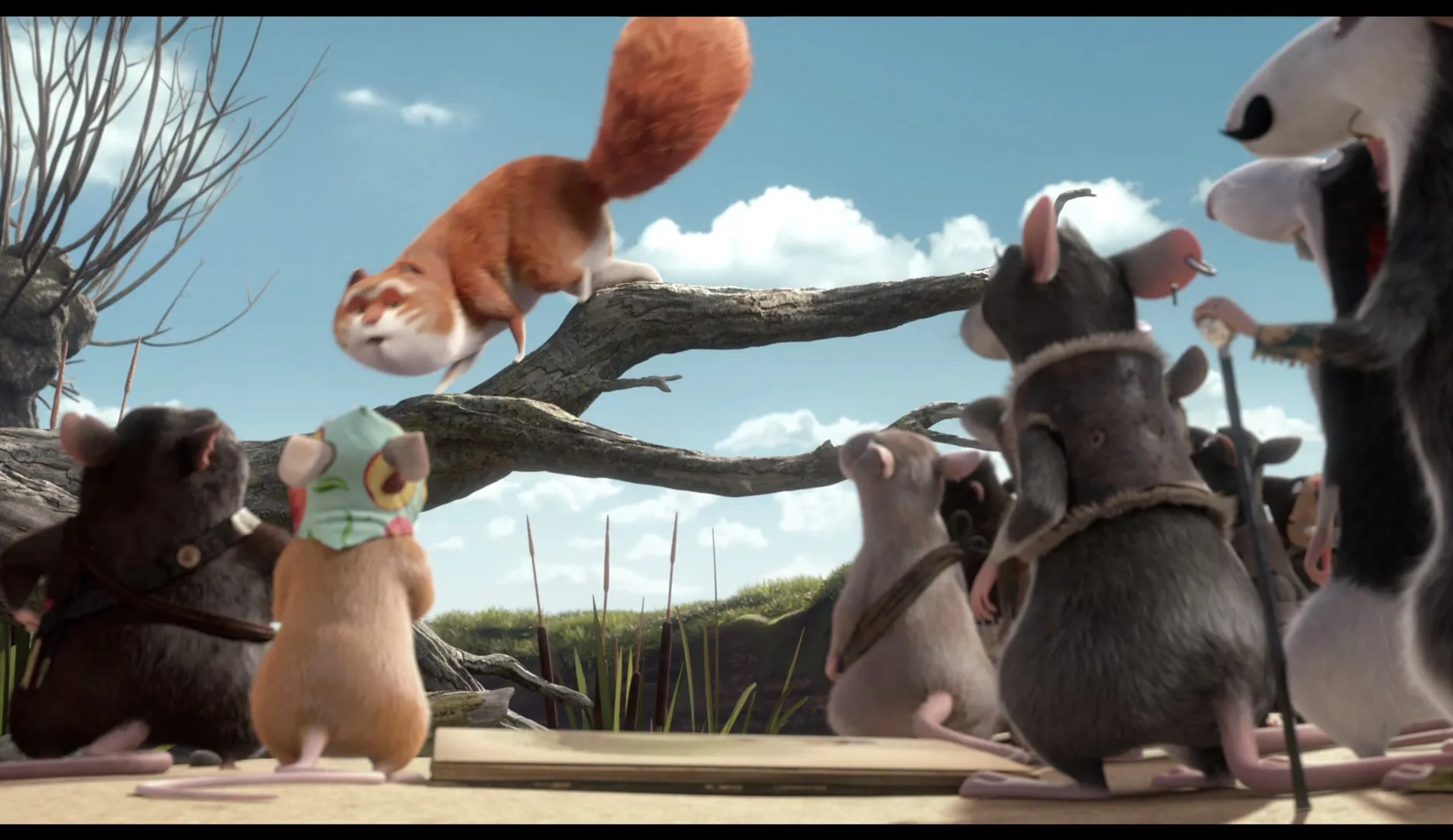 Ariyon Bakare, Hugh Laurie, Gemma Arterton, Joe Sugg, and Julie Atherton in The Amazing Maurice (2022)