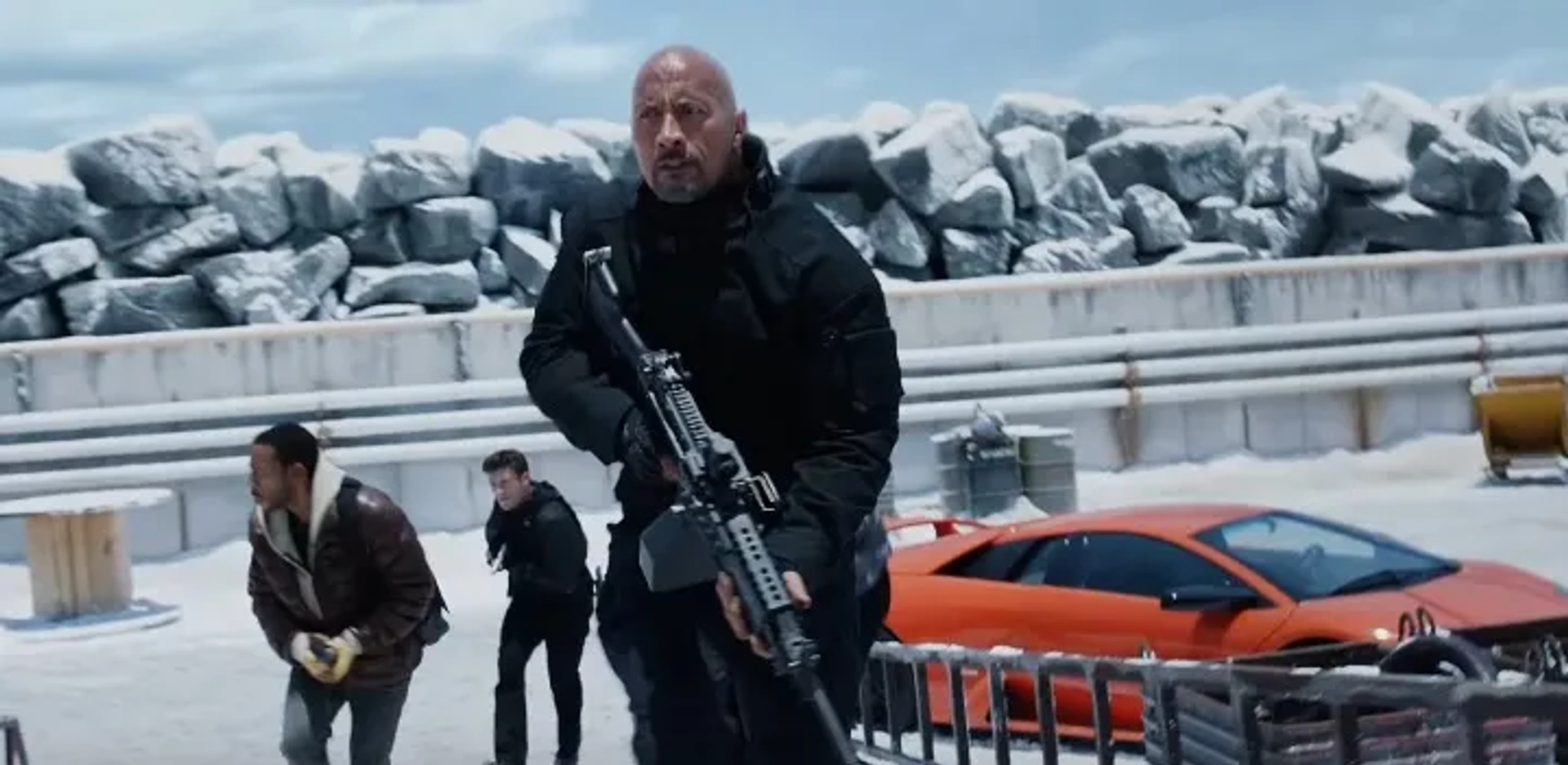 Dwayne Johnson, Ludacris, and Scott Eastwood in The Fate of the Furious (2017)