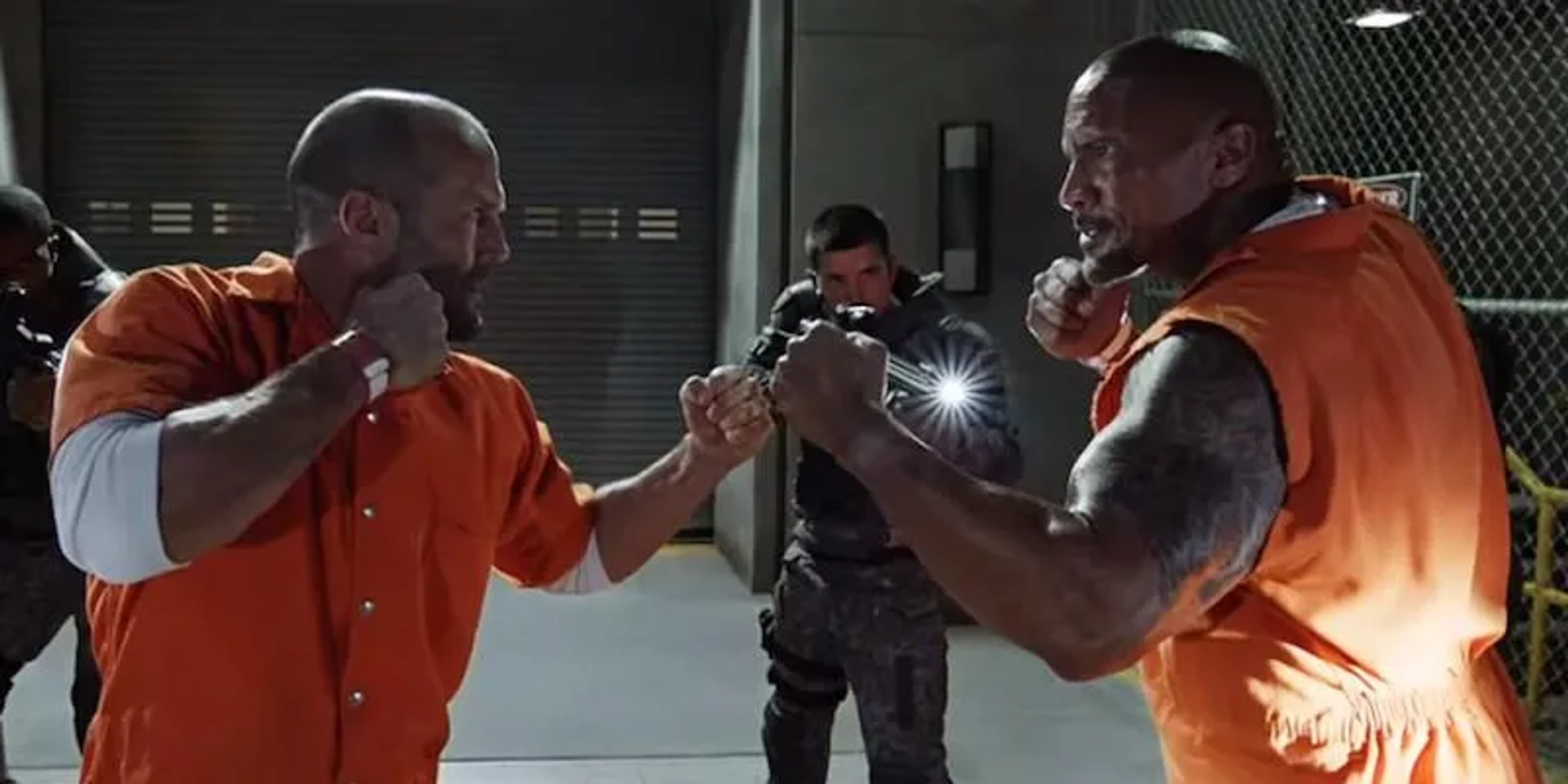 Jason Statham and Dwayne Johnson in The Fate of the Furious (2017)