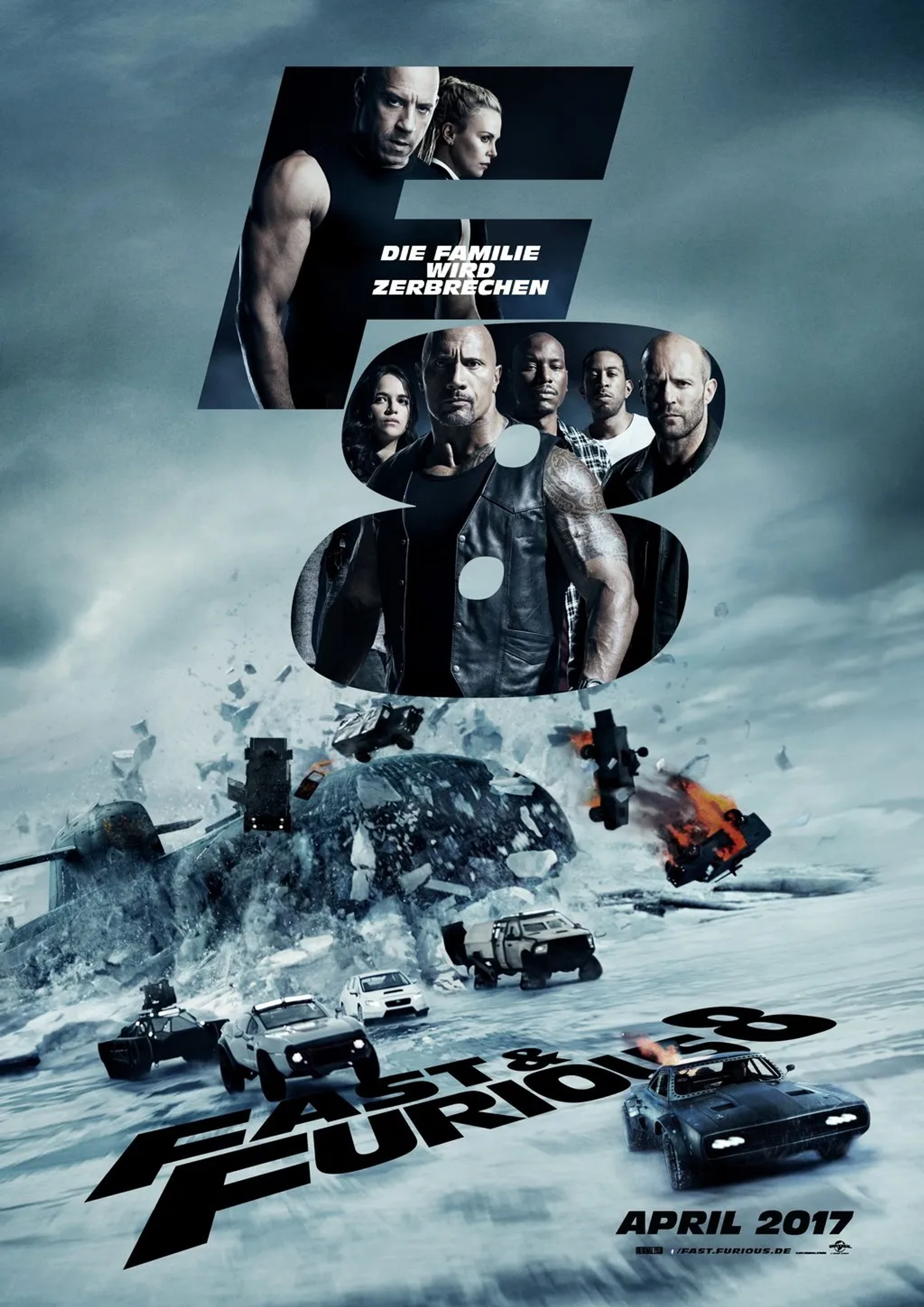 Charlize Theron, Vin Diesel, Jason Statham, Dwayne Johnson, Ludacris, Michelle Rodriguez, and Tyrese Gibson in The Fate of the Furious (2017)