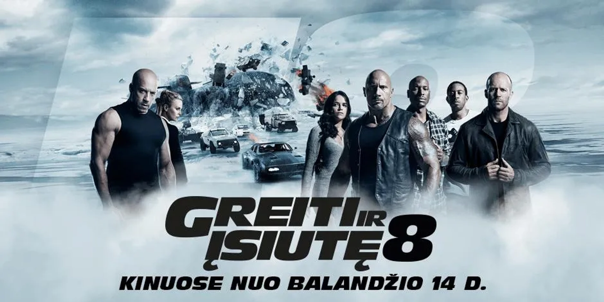 Charlize Theron, Vin Diesel, Jason Statham, Dwayne Johnson, Ludacris, Michelle Rodriguez, and Tyrese Gibson in The Fate of the Furious (2017)