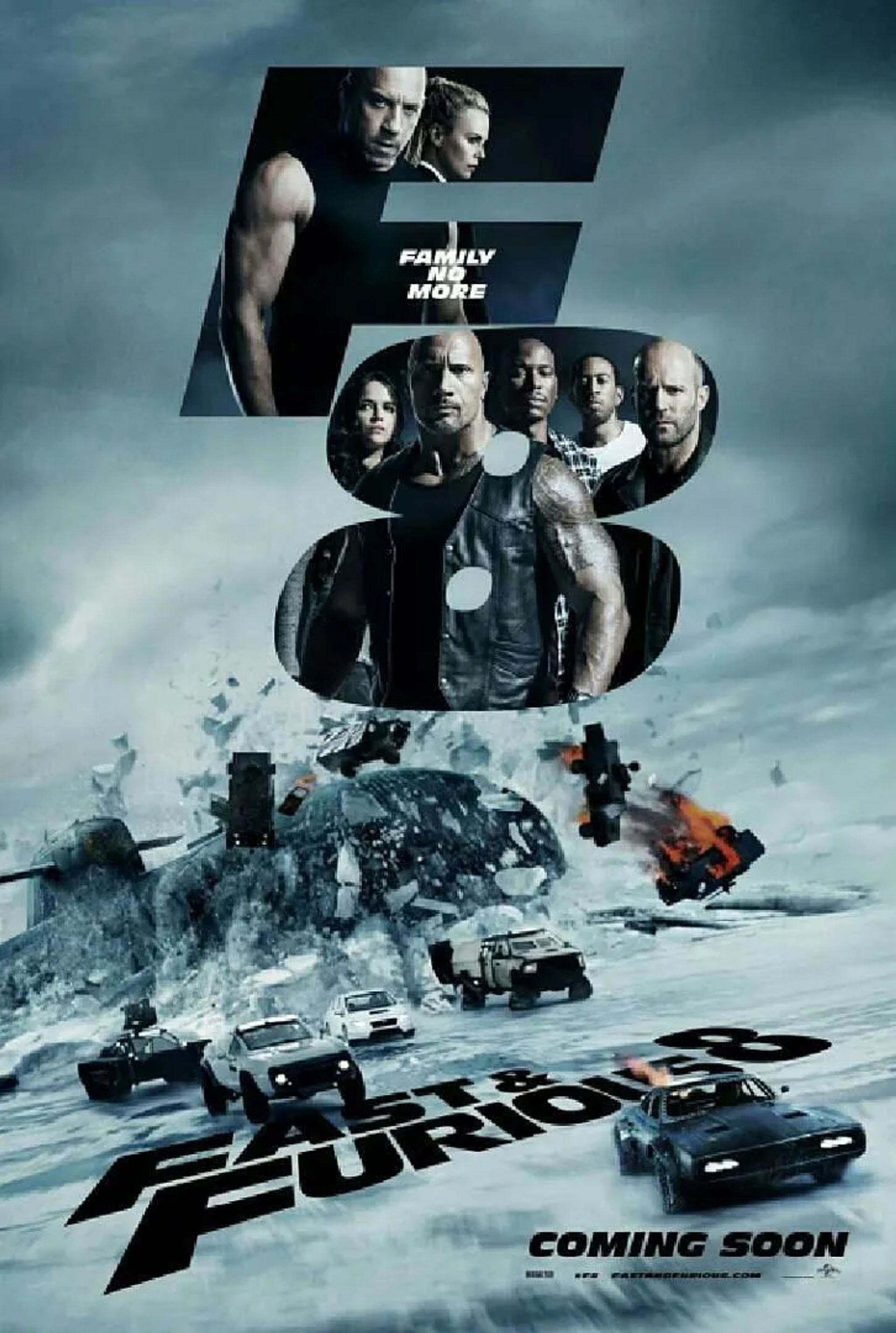 Charlize Theron, Vin Diesel, Jason Statham, Dwayne Johnson, Ludacris, Michelle Rodriguez, and Tyrese Gibson in The Fate of the Furious (2017)