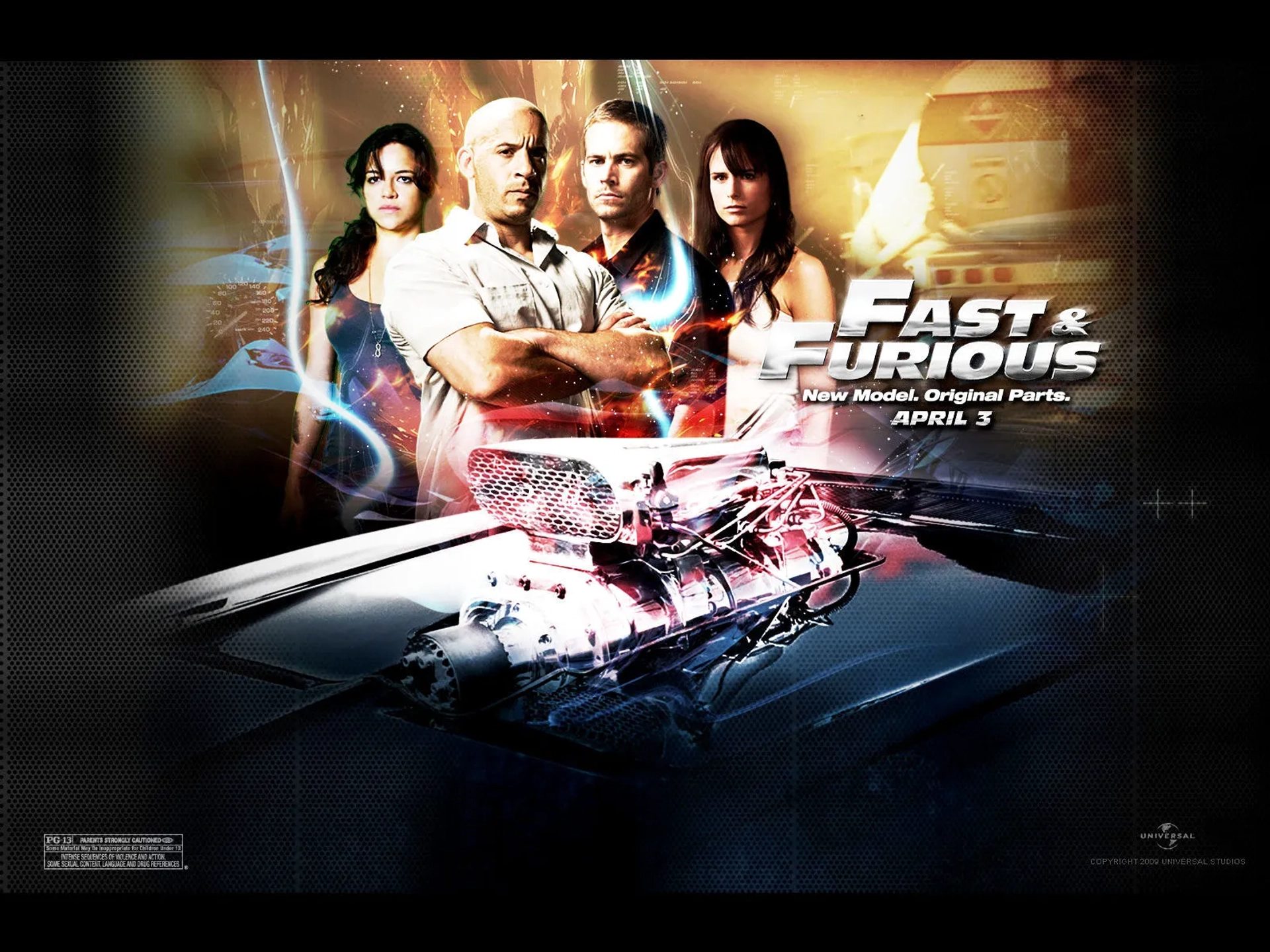 Vin Diesel, Jordana Brewster, Michelle Rodriguez, and Paul Walker in Fast & Furious (2009)