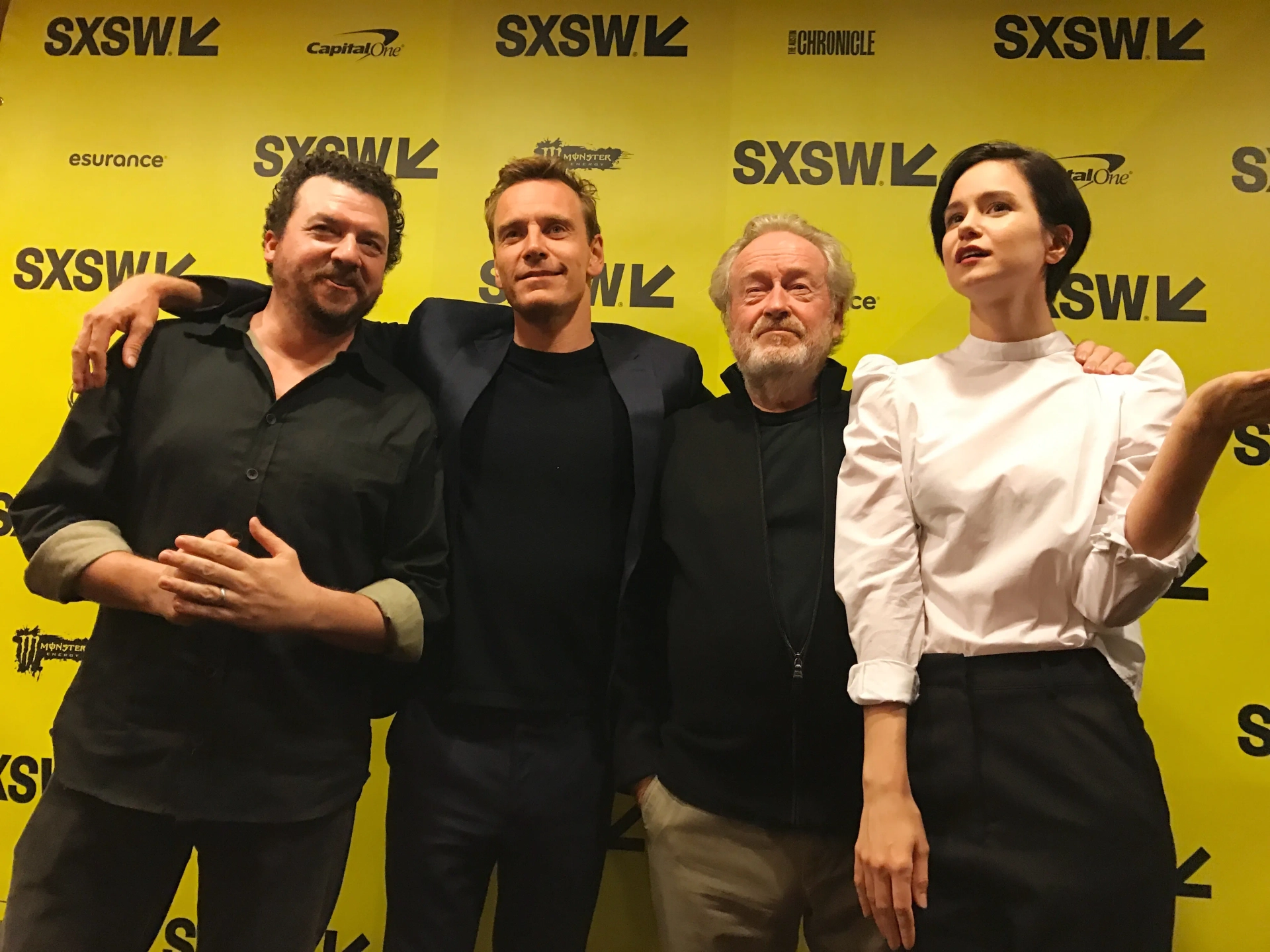 Ridley Scott, Michael Fassbender, Danny McBride, and Katherine Waterston at an event for Alien: Covenant (2017)