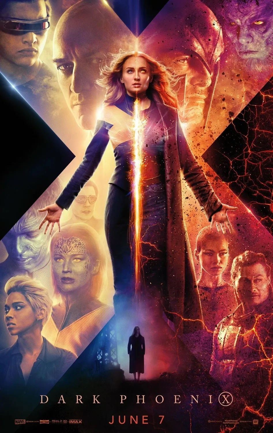 Nicholas Hoult, James McAvoy, Michael Fassbender, Andrew Stehlin, Evan Peters, Jessica Chastain, Jennifer Lawrence, Kodi Smit-McPhee, Alexandra Shipp, Sophie Turner, Tye Sheridan, and Kota Eberhardt in Dark Phoenix (2019)