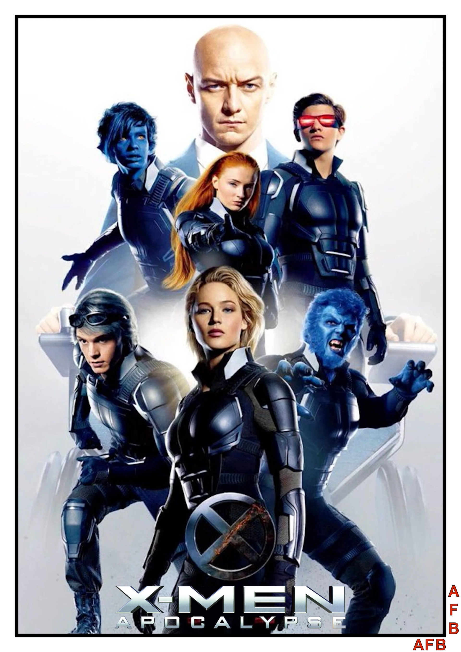 Nicholas Hoult, James McAvoy, Evan Peters, Jennifer Lawrence, Kodi Smit-McPhee, Sophie Turner, and Tye Sheridan in X-Men: Apocalypse (2016)
