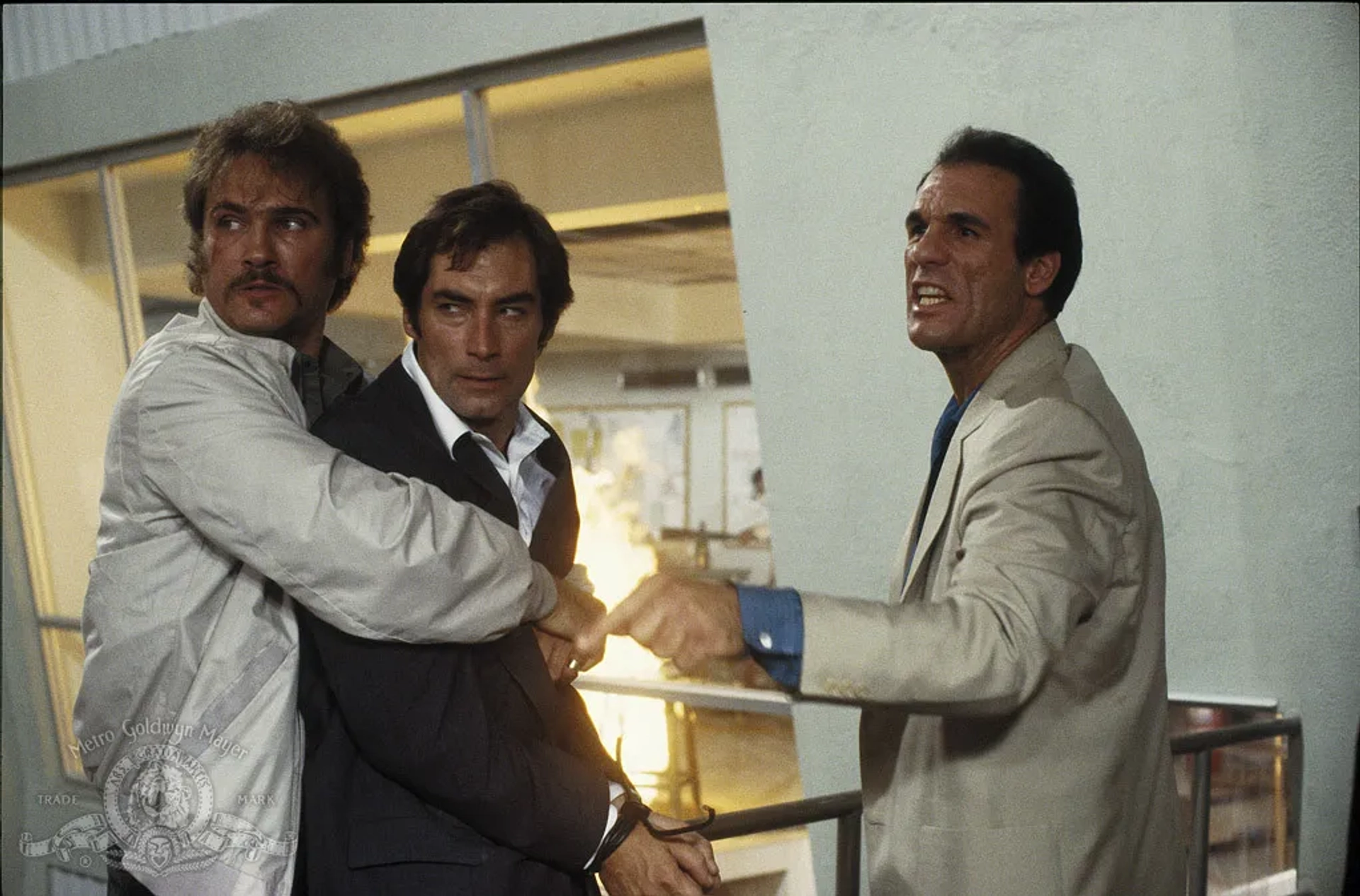 Timothy Dalton, Robert Davi, and Guy De Saint Cyr in Licence to Kill (1989)