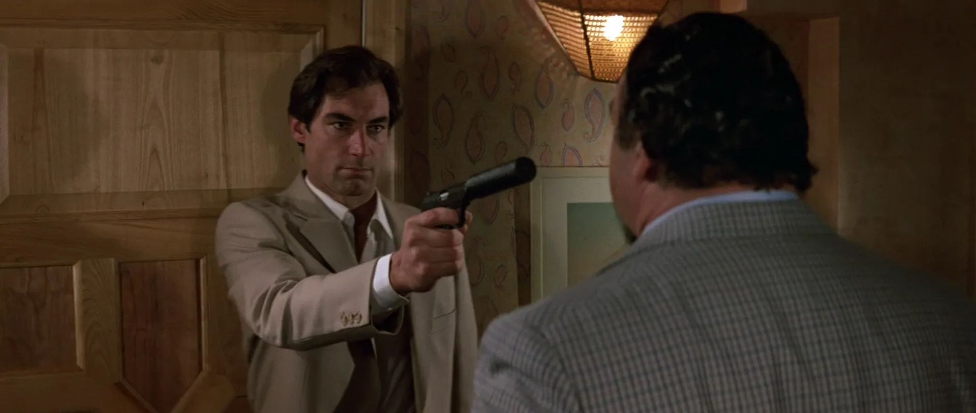 Timothy Dalton and John Rhys-Davies in The Living Daylights (1987)