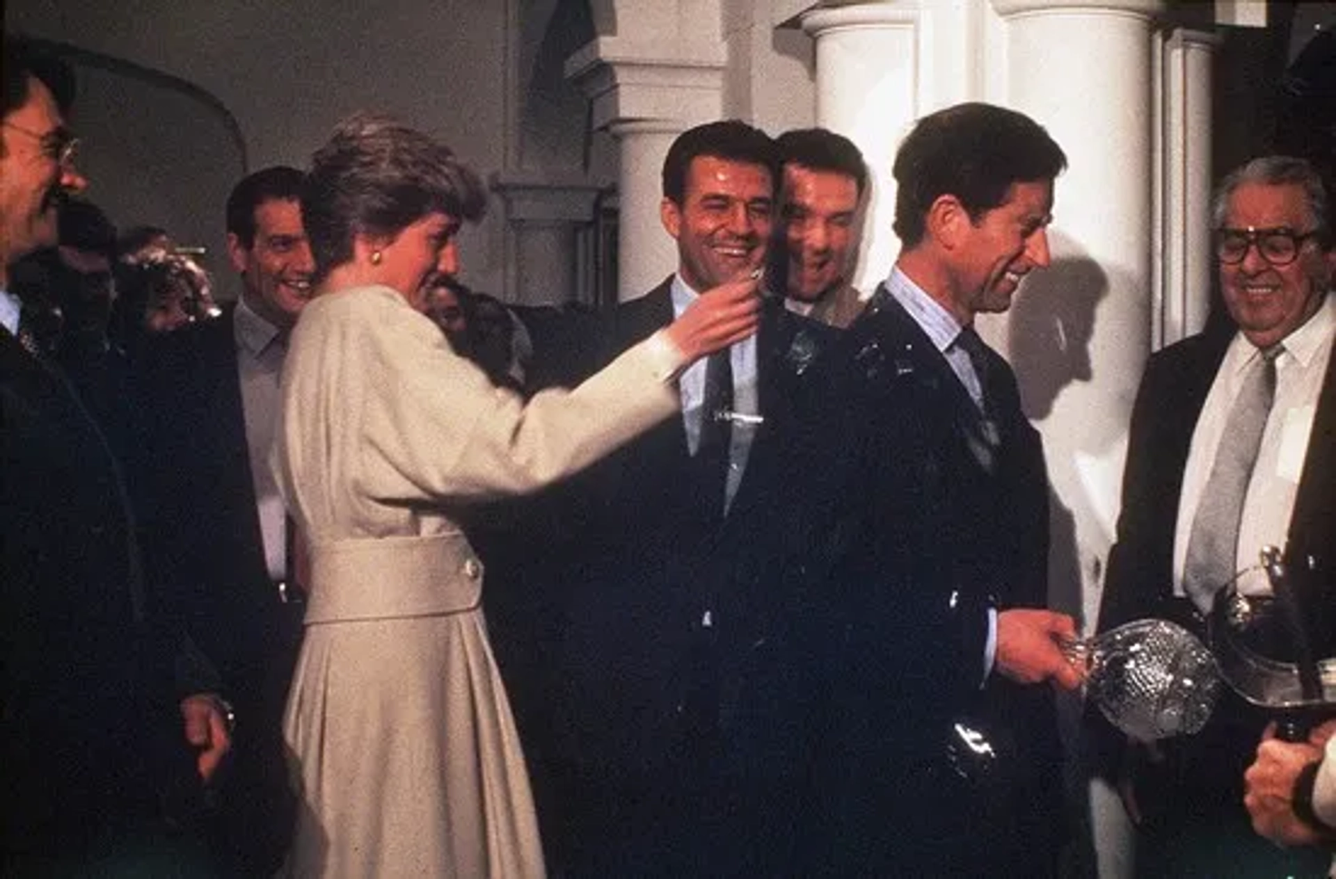 Albert R. Broccoli, Jeroen Krabbé, King Charles III, and Princess Diana in The Living Daylights (1987)