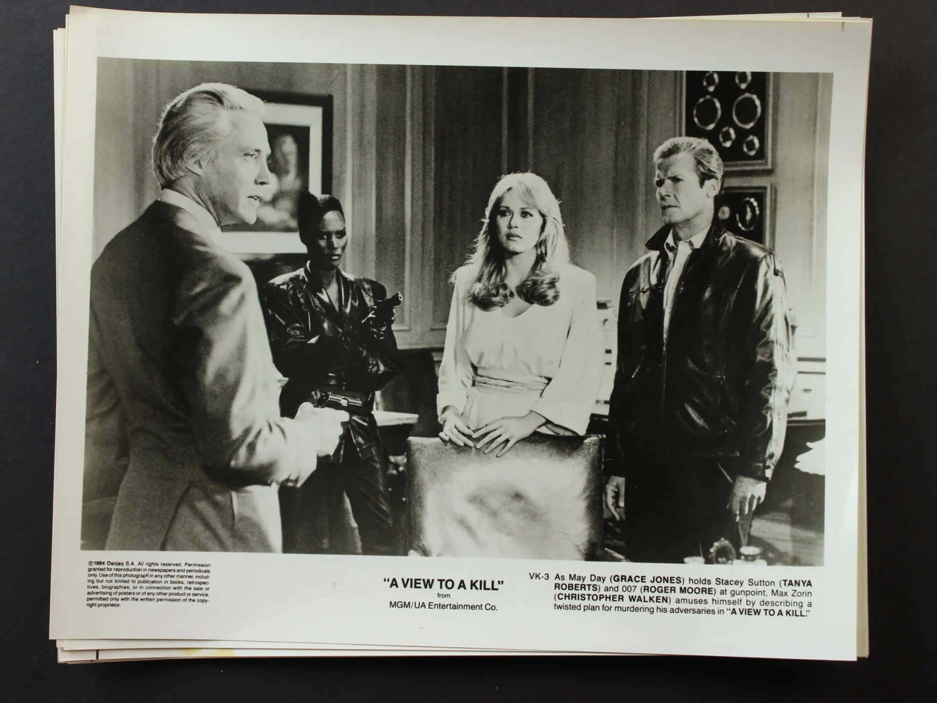 Roger Moore, Tanya Roberts, Christopher Walken, and Grace Jones in A View to a Kill (1985)