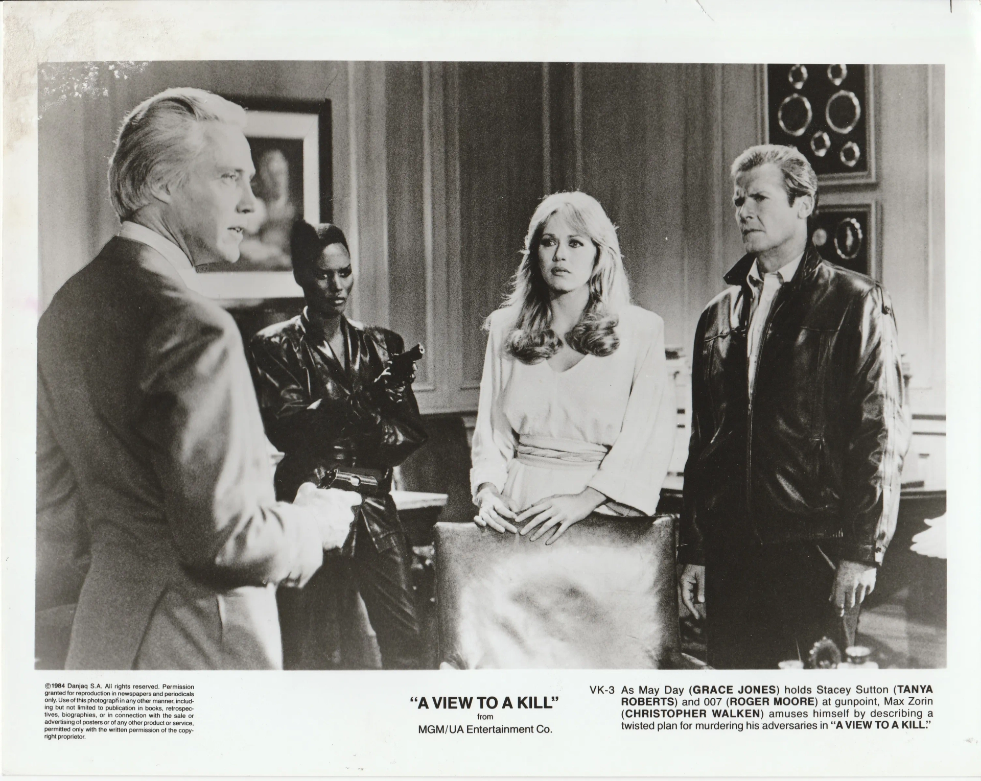 Roger Moore, Tanya Roberts, Christopher Walken, and Grace Jones in A View to a Kill (1985)