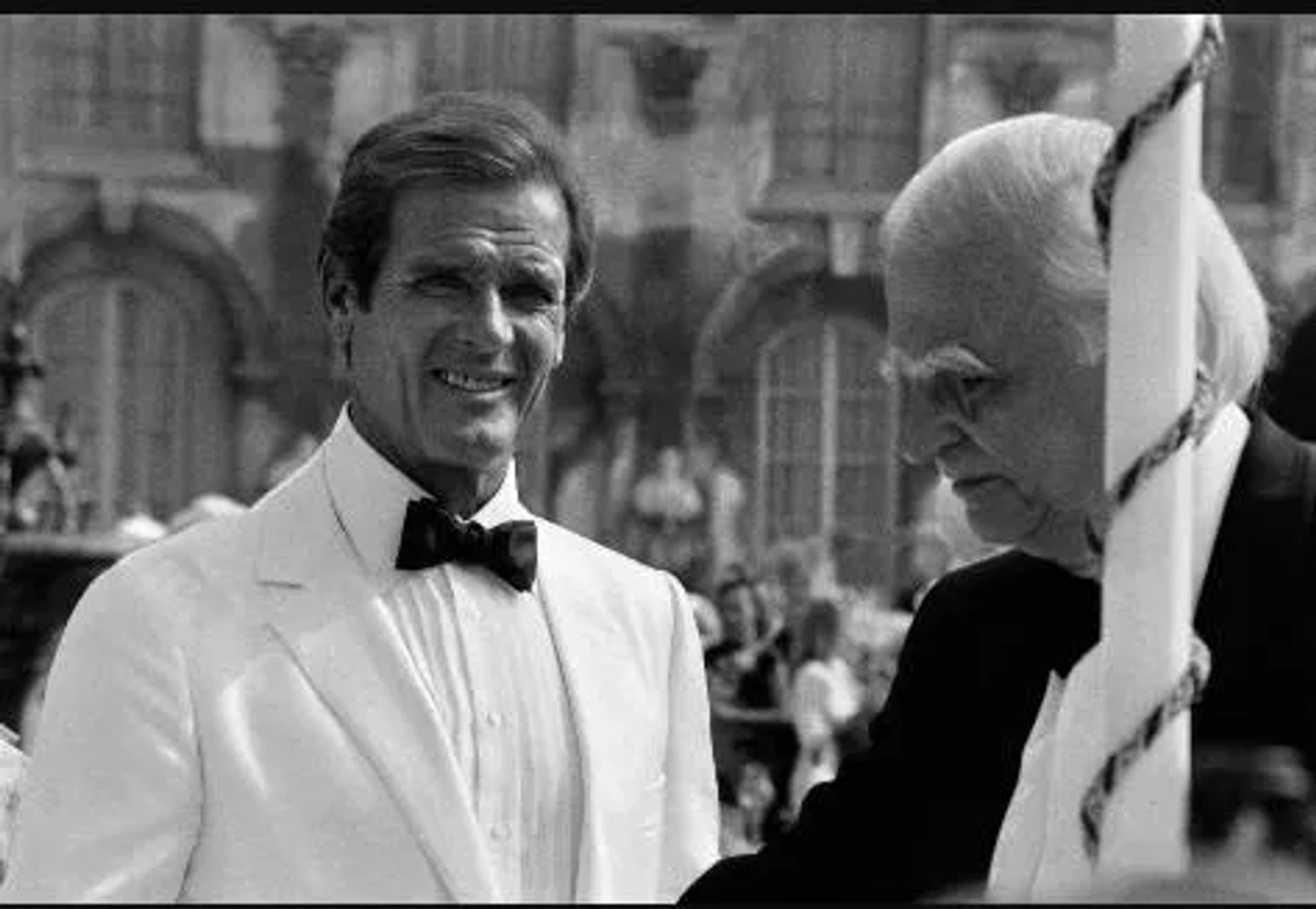 Roger Moore and Willoughby Gray in A View to a Kill (1985)