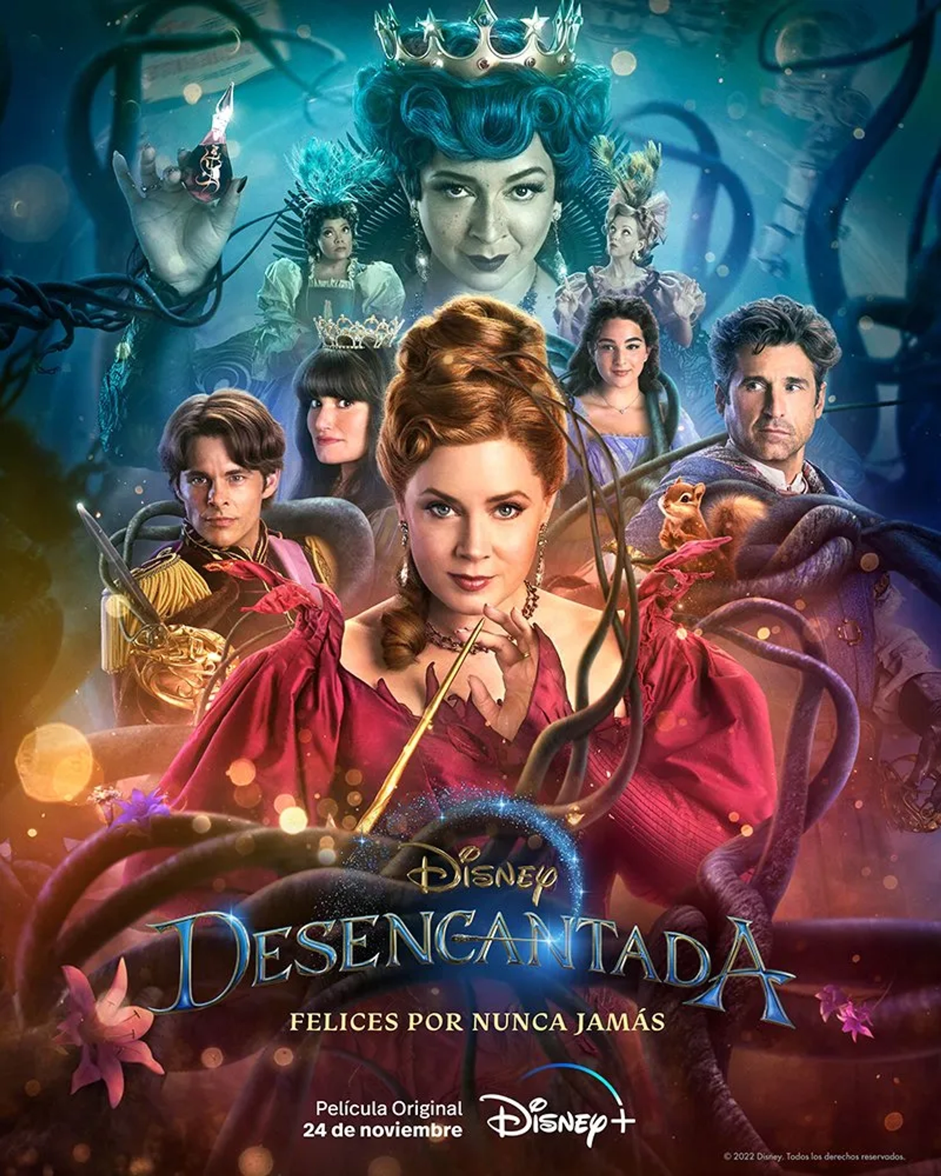 Patrick Dempsey, James Marsden, Amy Adams, Idina Menzel, Maya Rudolph, Yvette Nicole Brown, Jayma Mays, Griffin Newman, and Gabriella Baldacchino in Disenchanted (2022)