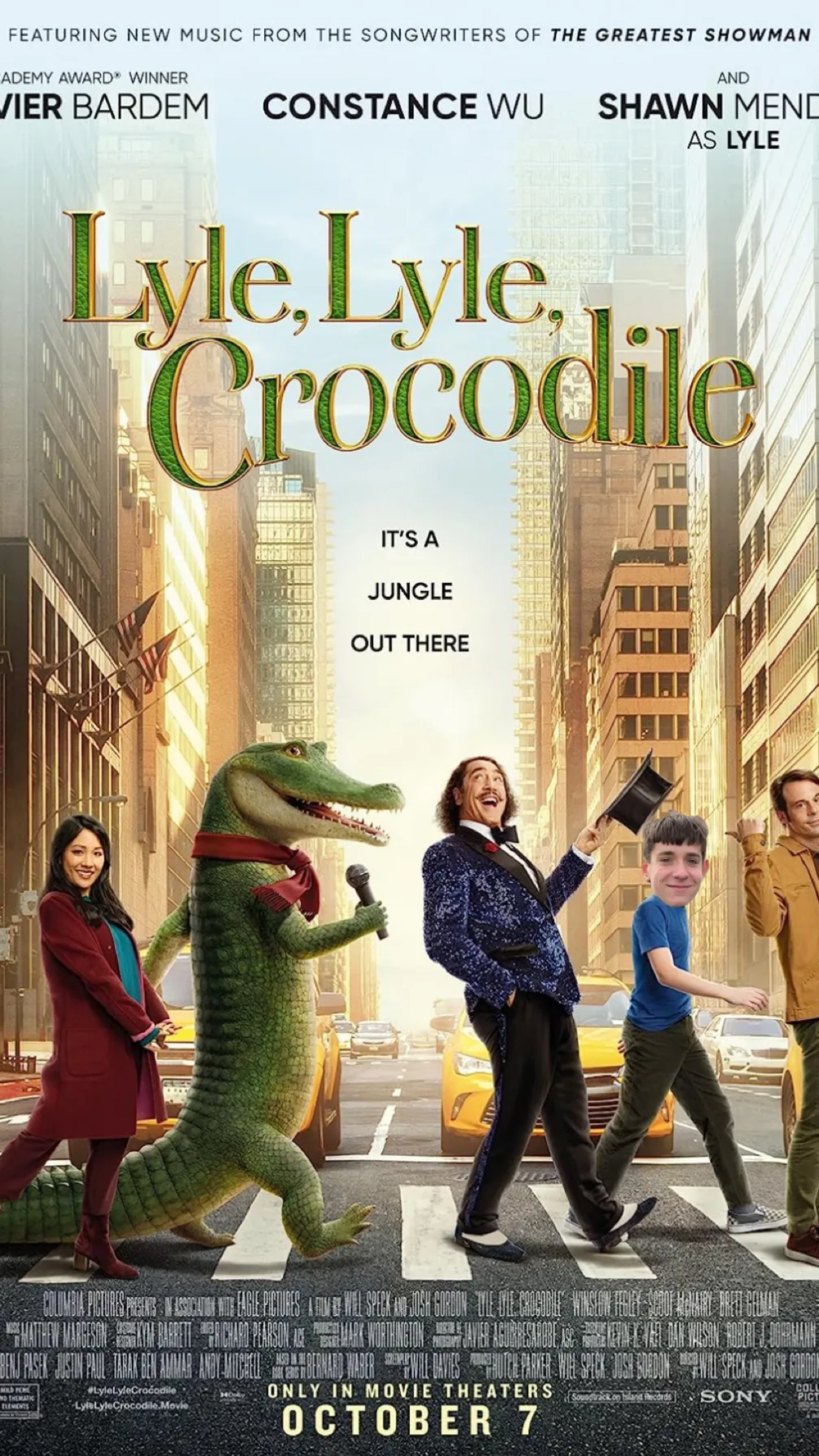 Javier Bardem, Scoot McNairy, Constance Wu, and Shawn Mendes in Lyle, Lyle, Crocodile (2022)