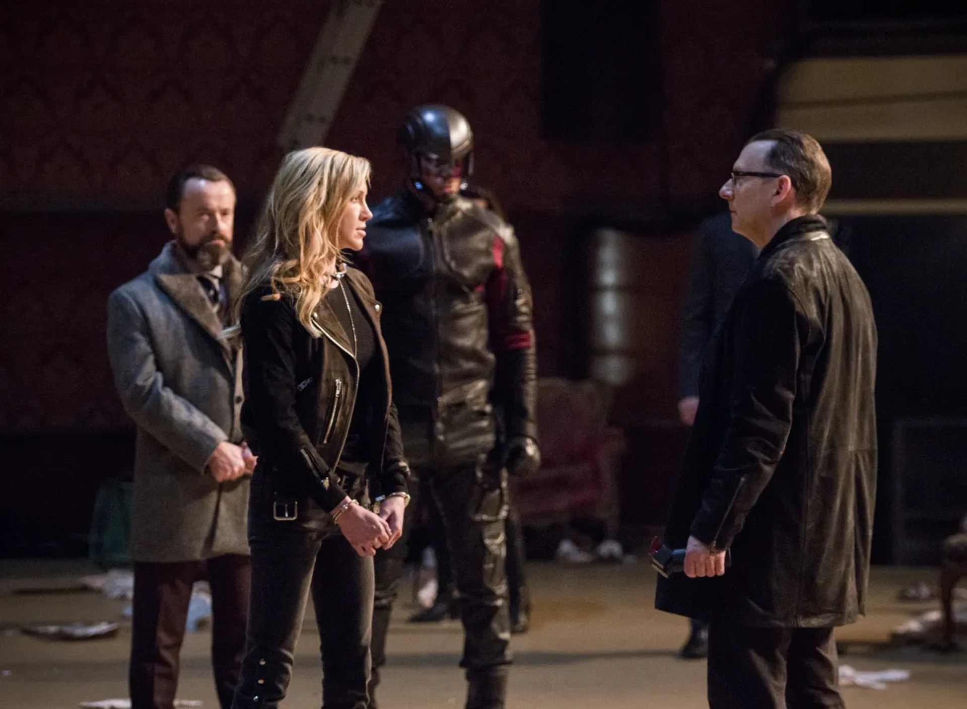 Michael Emerson, David Nykl, David Ramsey, and Katie Cassidy in Arrow (2012)