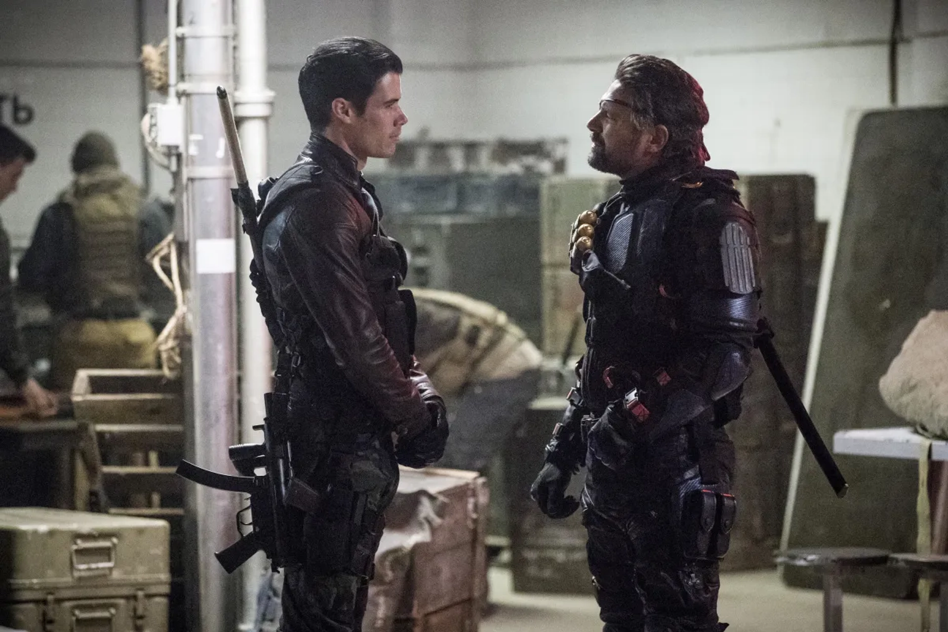 Manu Bennett and Liam Hall in Arrow (2012)