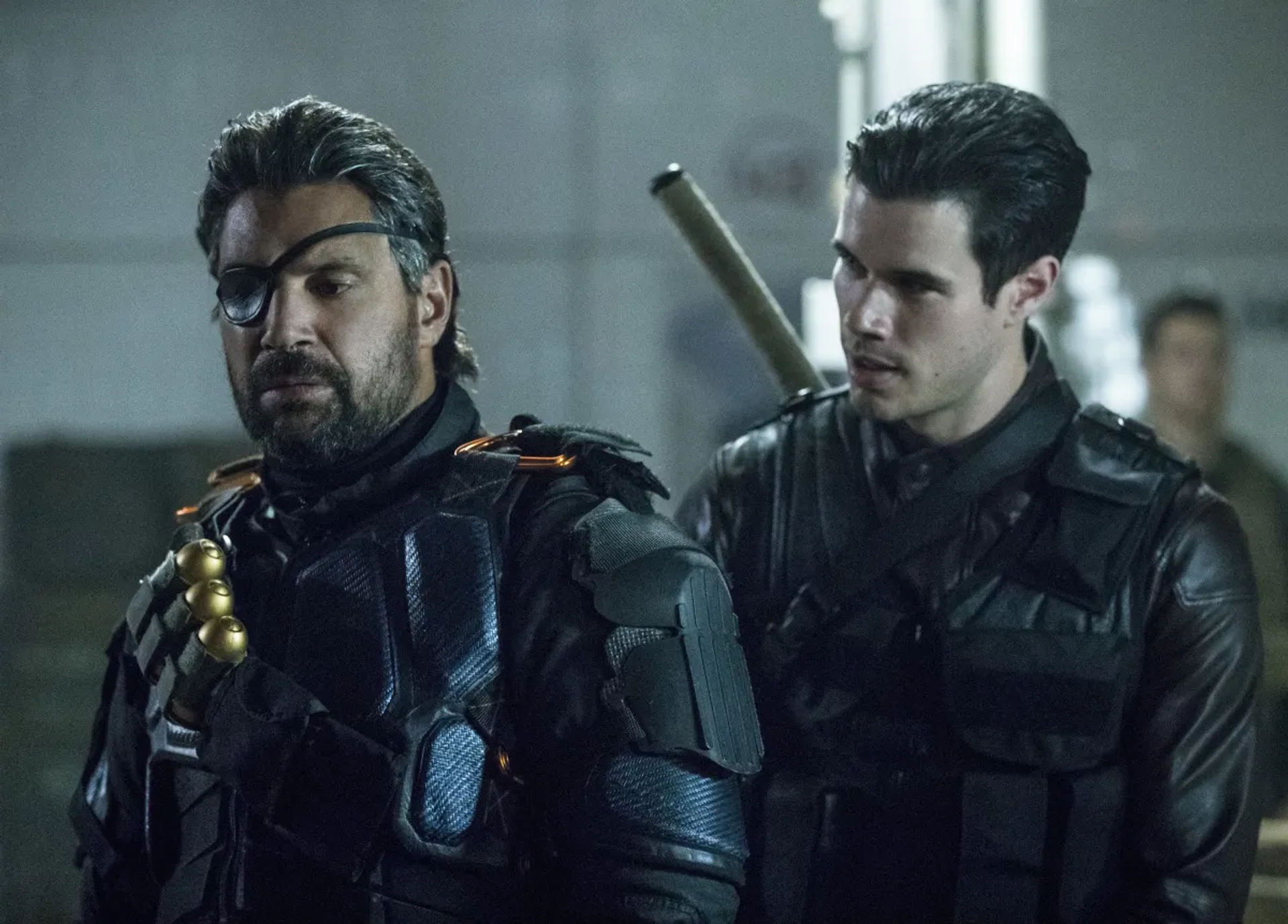 Manu Bennett and Liam Hall in Arrow (2012)