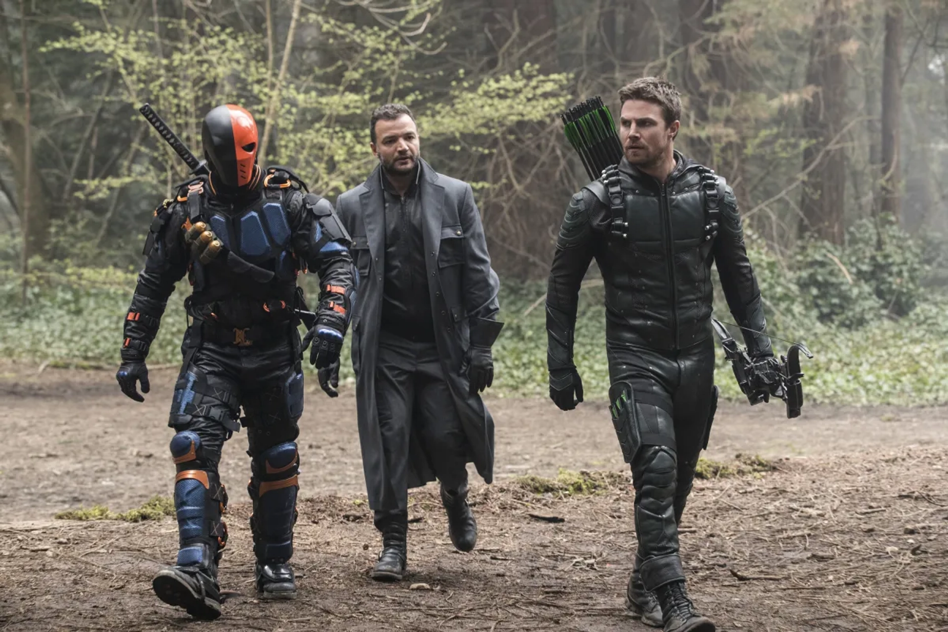 Manu Bennett, Nick E. Tarabay, and Stephen Amell in Arrow (2012)