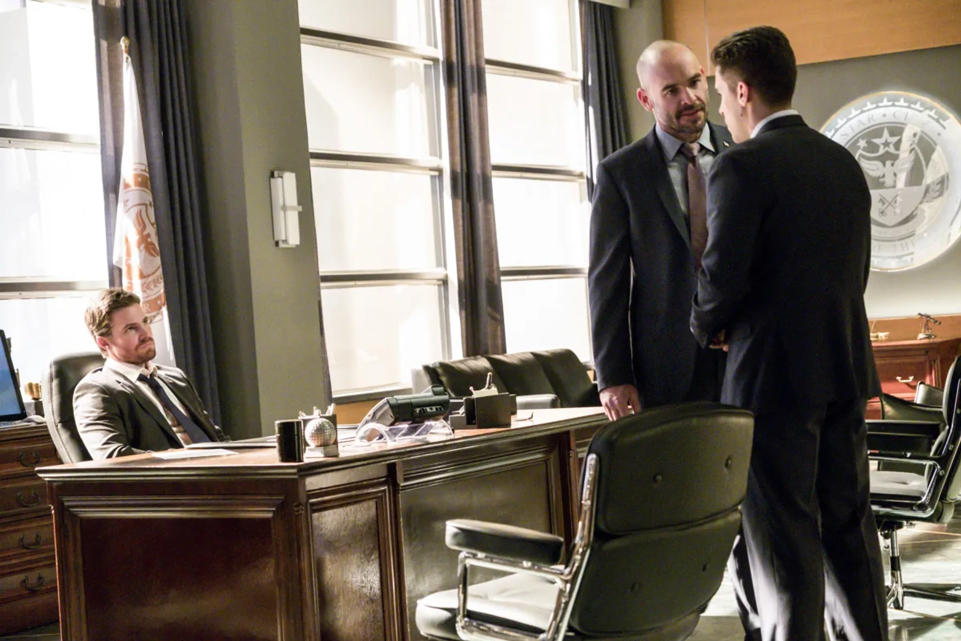 Paul Blackthorne, Stephen Amell, and Josh Segarra in Arrow (2012)