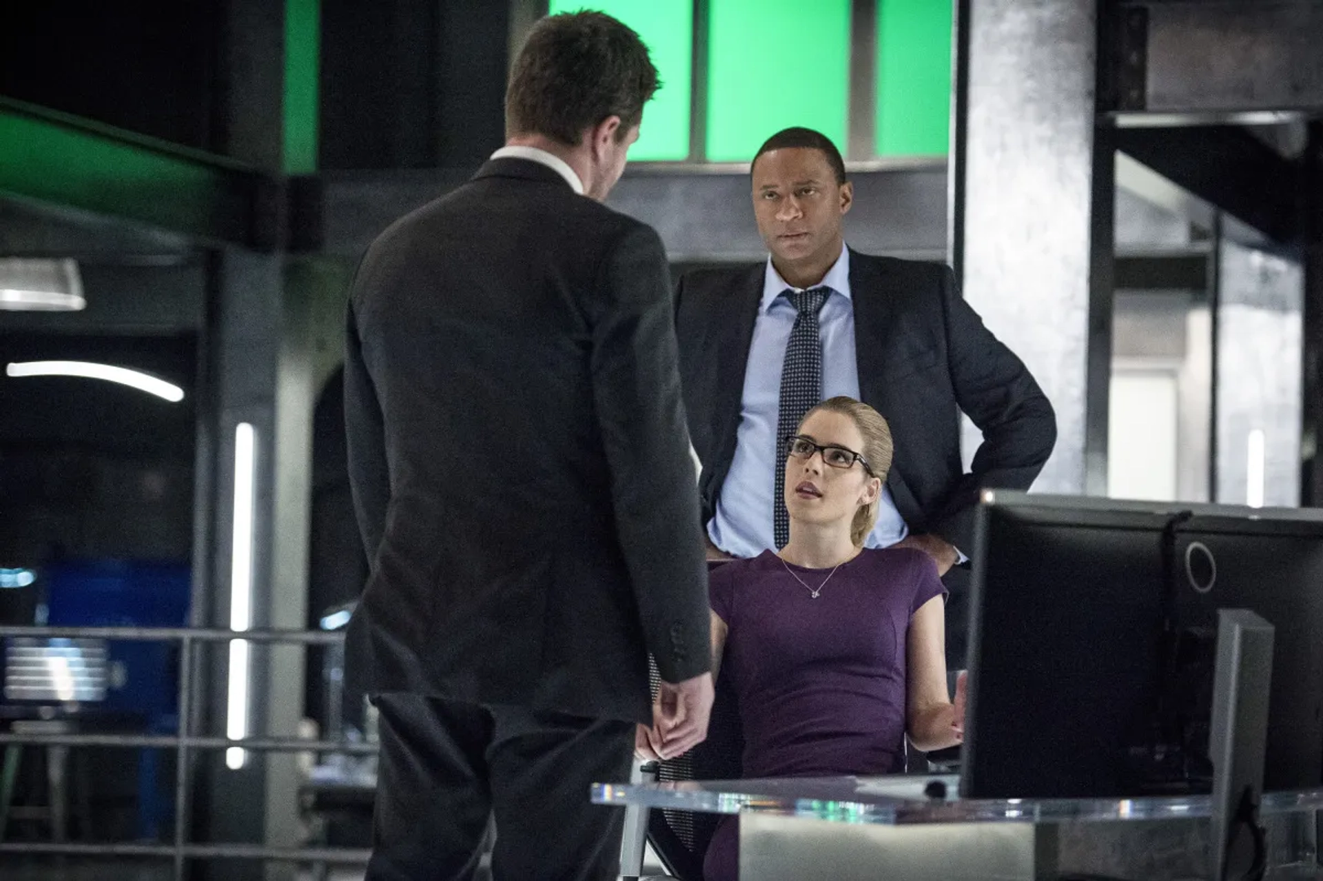 David Ramsey, Stephen Amell, and Emily Bett Rickards in Arrow (2012)