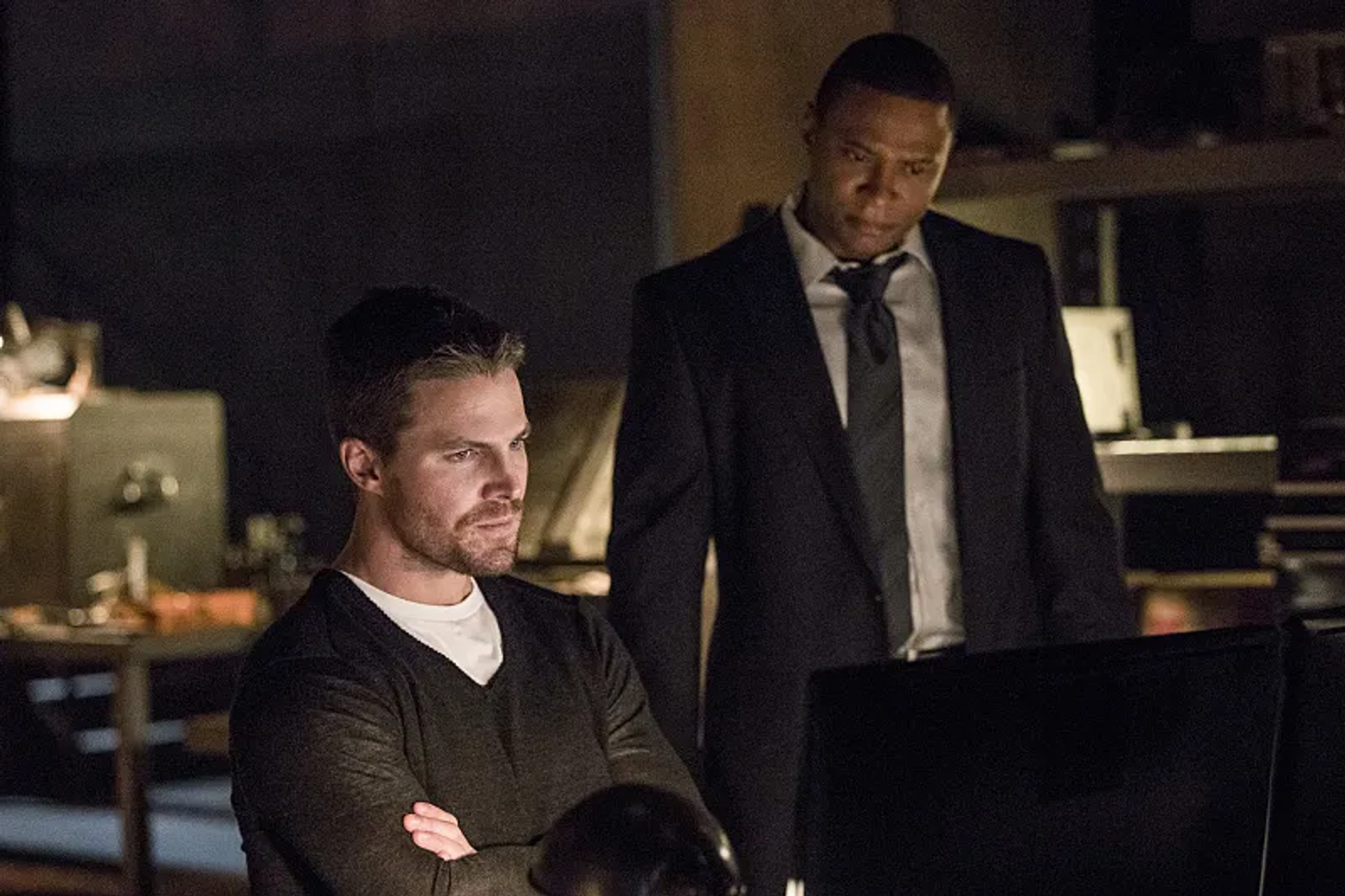 David Ramsey and Stephen Amell in Arrow (2012)